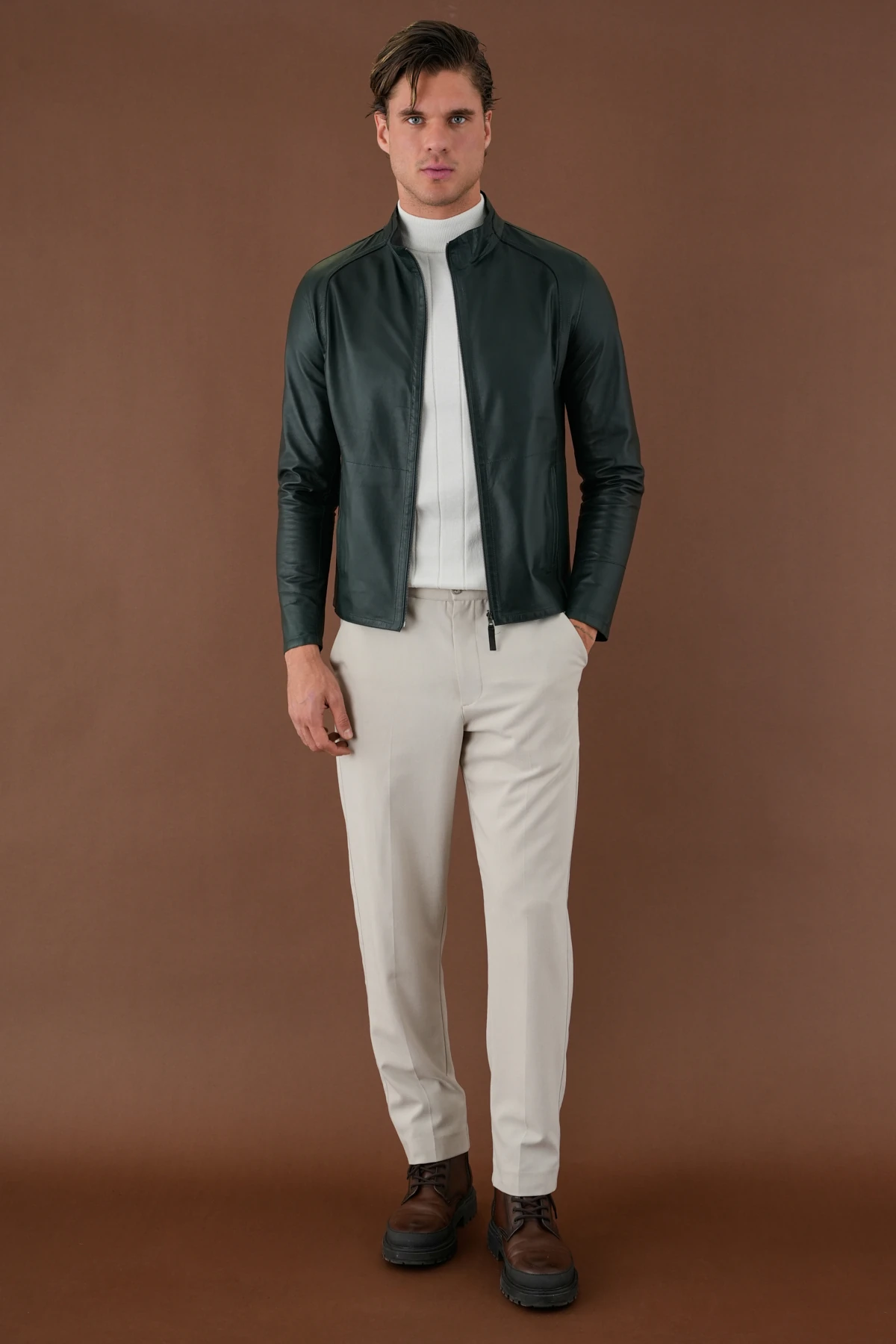 Denzel Yeşil Erkek Deri Mont