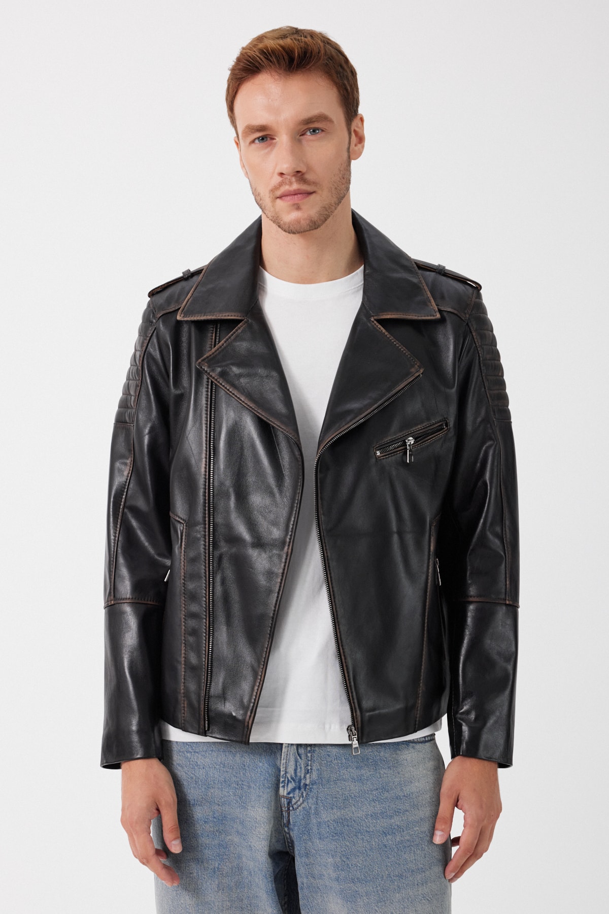 Franco Siyah Vintage Deri Mont
