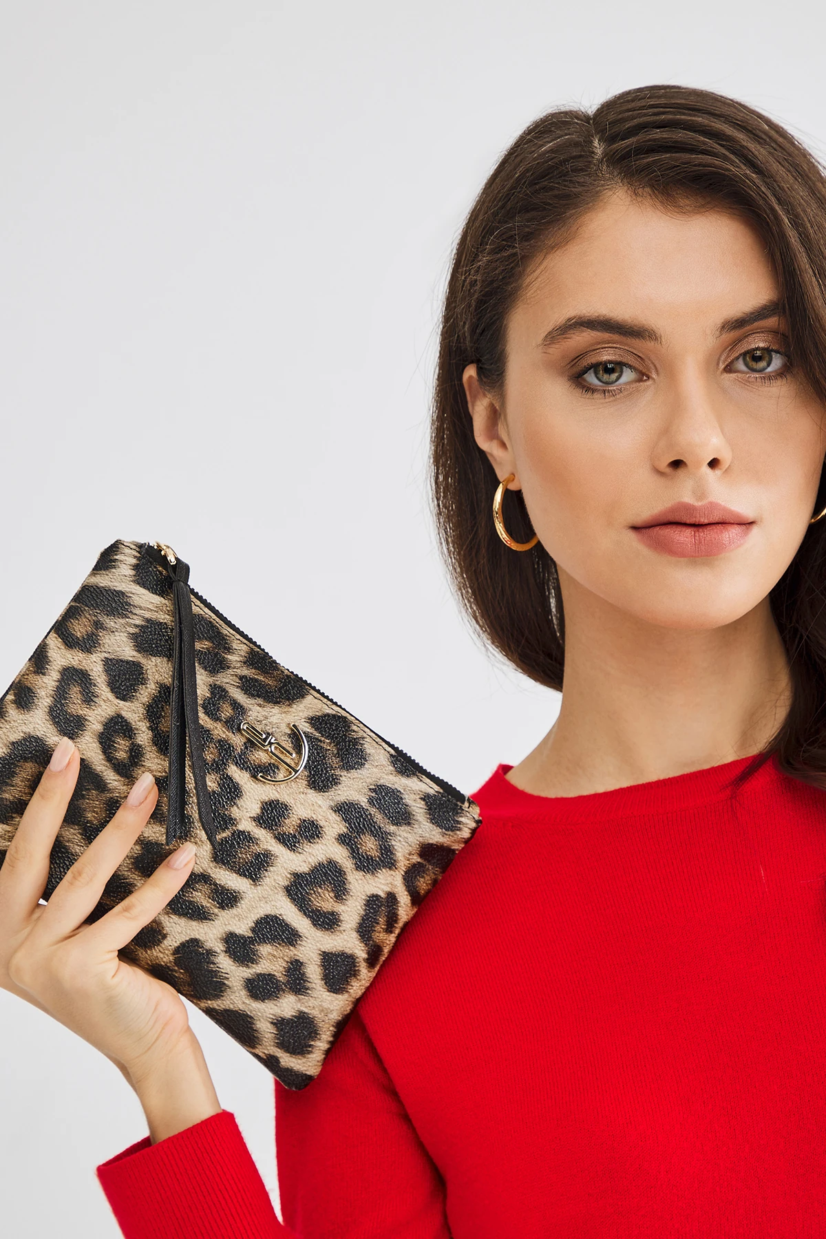 Kadın Basic Clutch Çanta Leopar Desen Taba Siyah