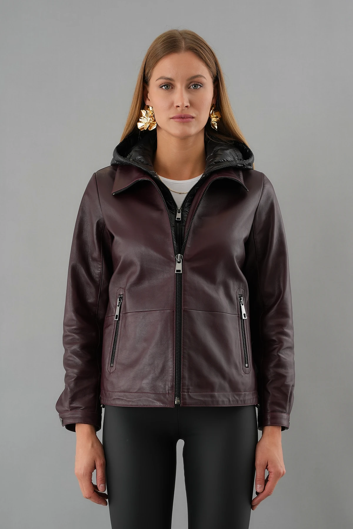 Holly Bordo Kadın Deri Mont