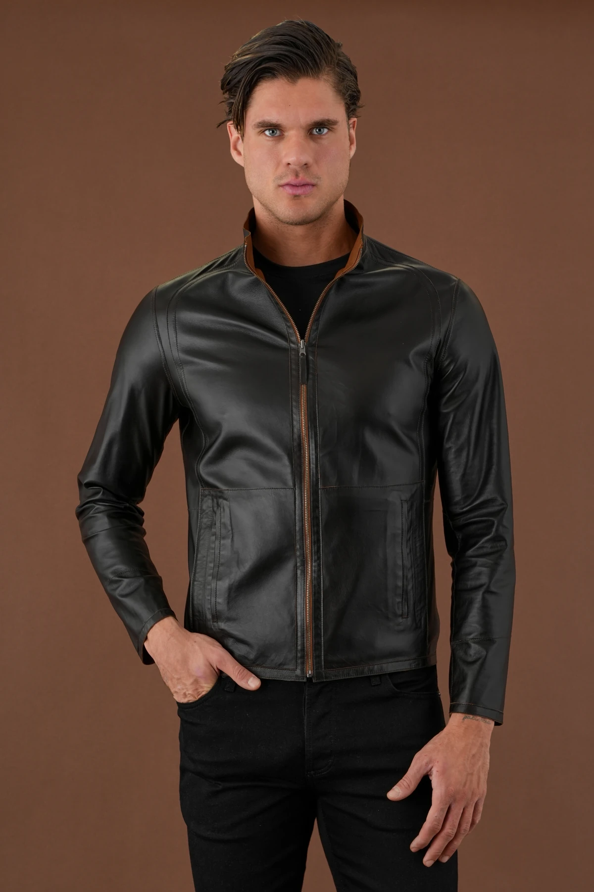 Denzel Kahverengi Erkek Deri Mont