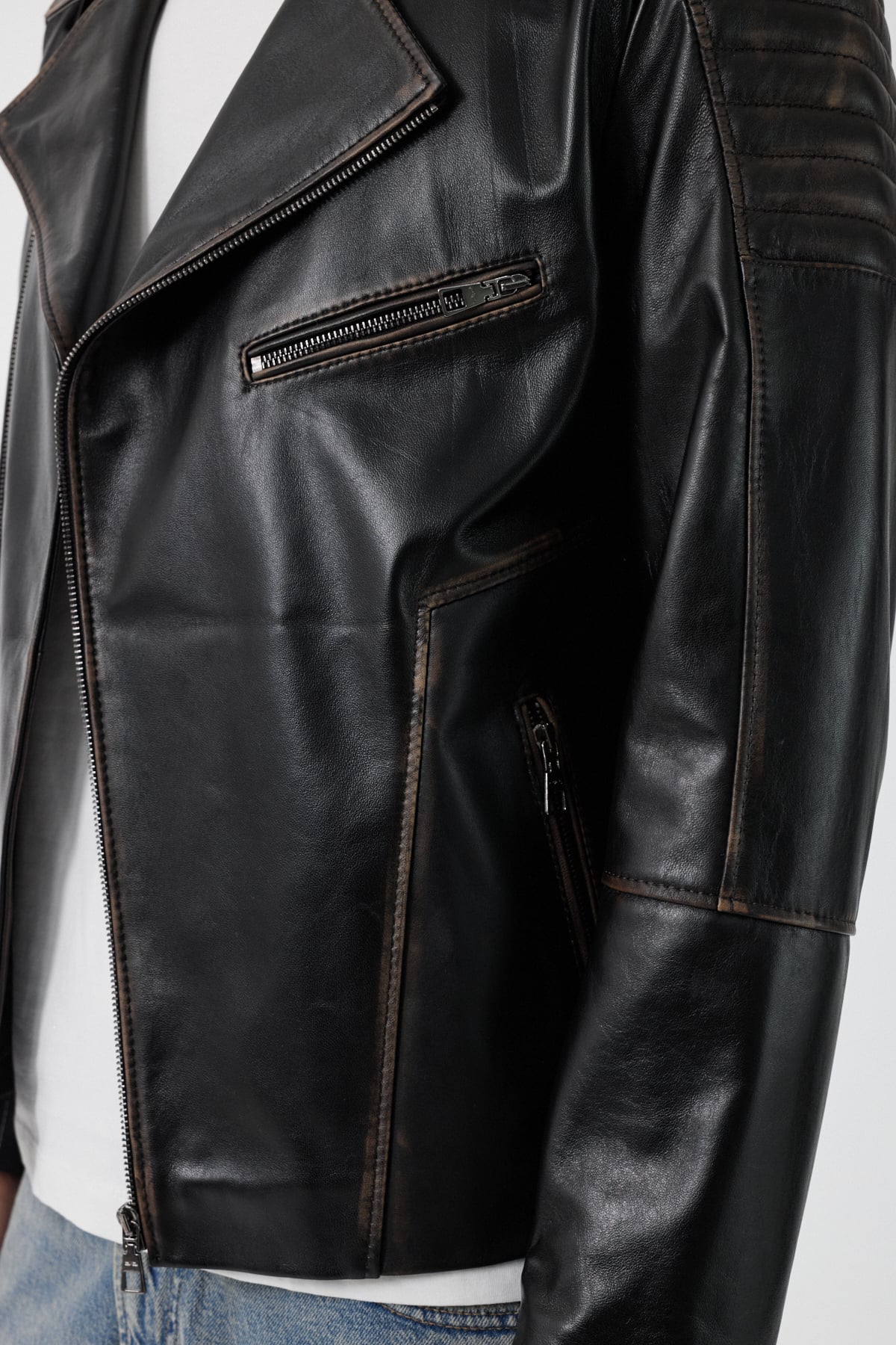 Franco Siyah Vintage Deri Mont