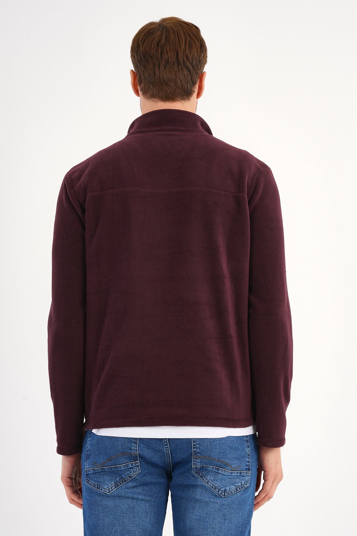 Bordo Polar Sweatshirt Erkek Dik Yaka