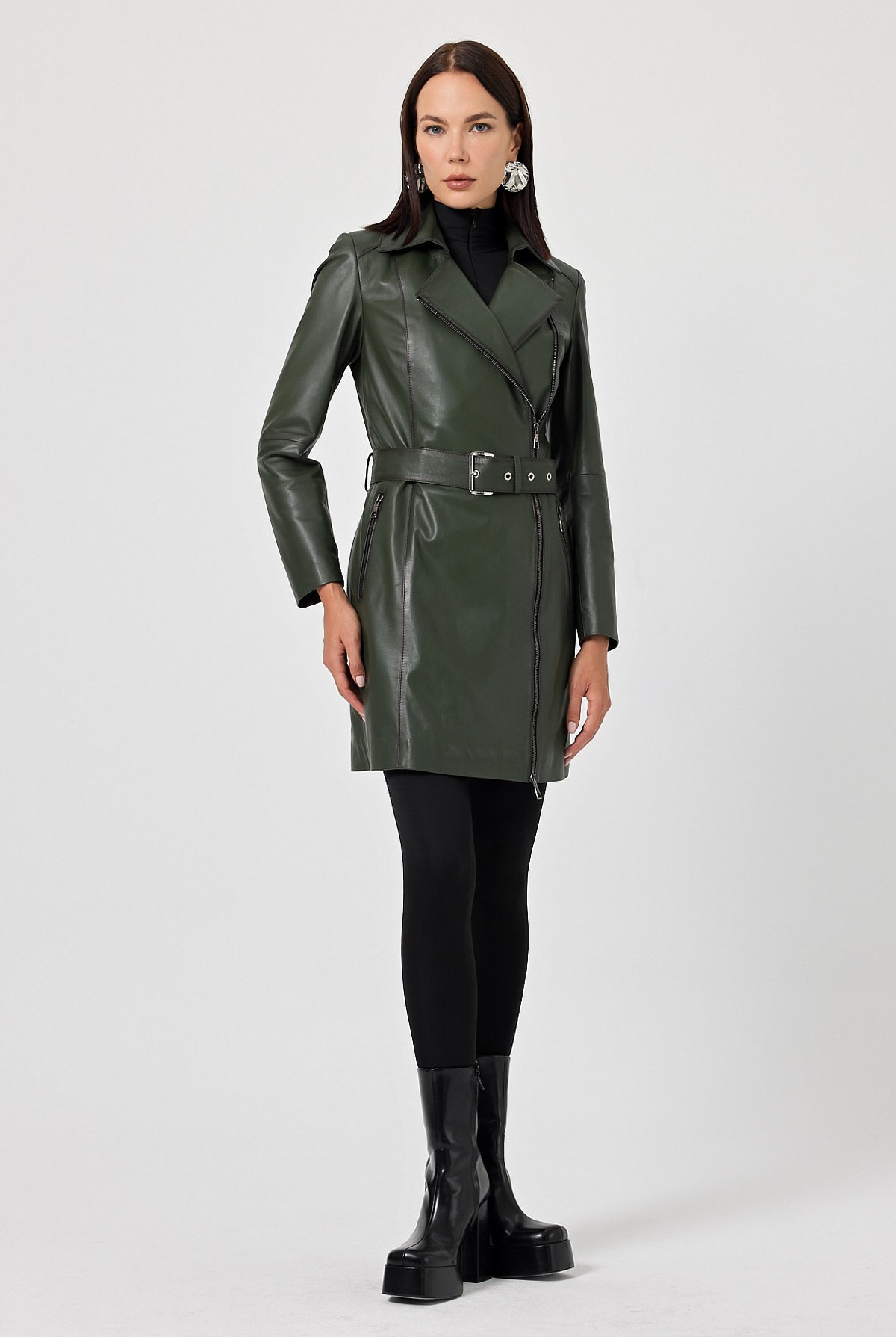 Rosana Women's Green Leather Coat