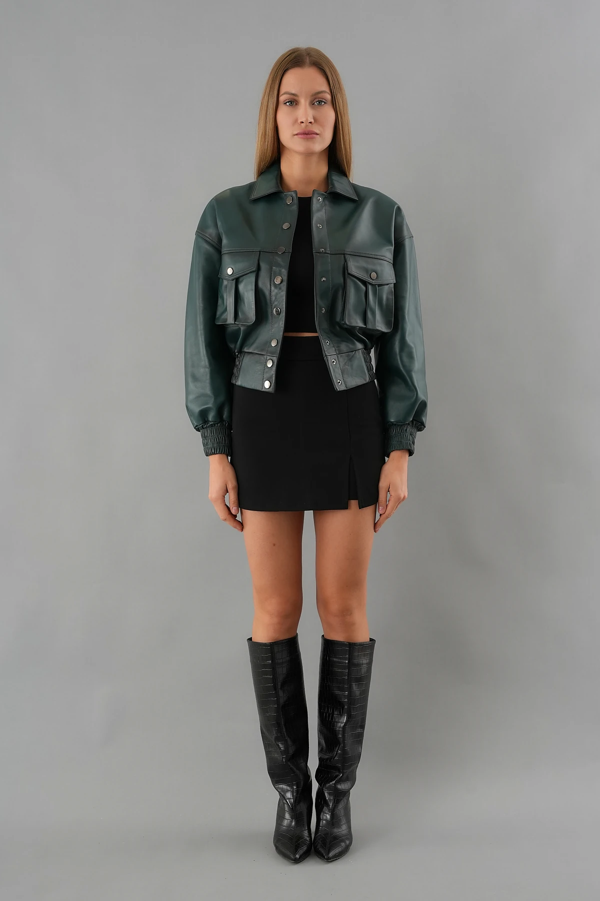 Luna Yeşil Kadın Deri Ceket