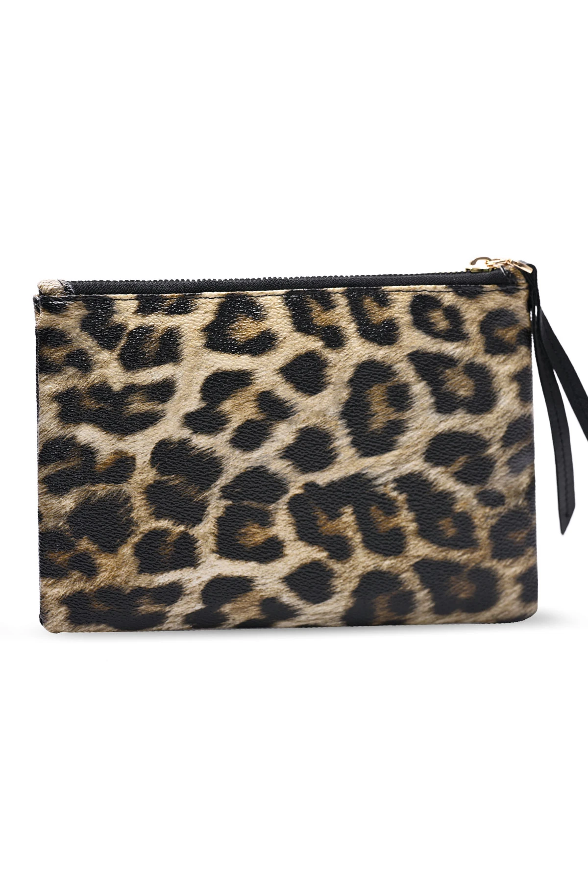 Kadın Basic Clutch Çanta Leopar Desen Taba Siyah