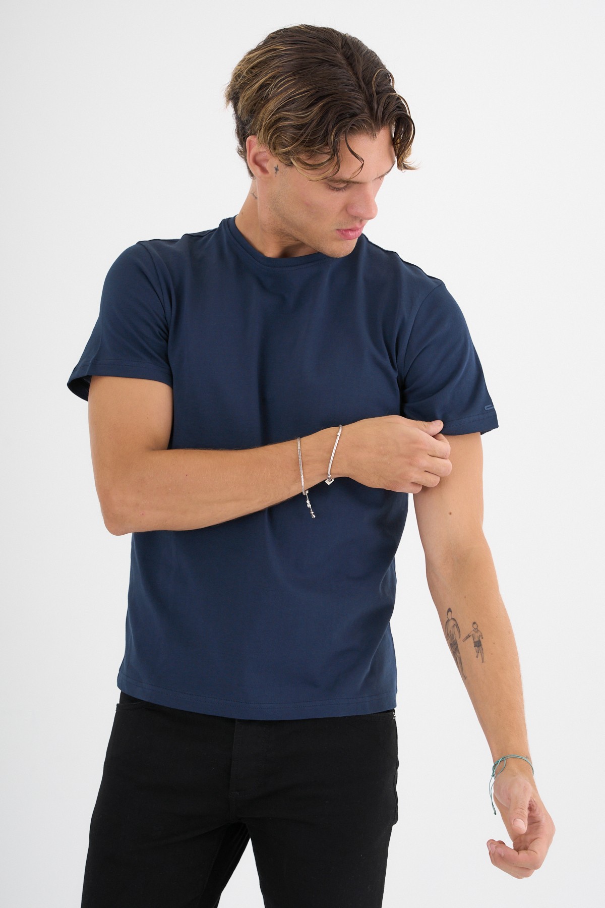 Erkek Lacivert %100 Pamuklu Standart Kalıp T-Shirt