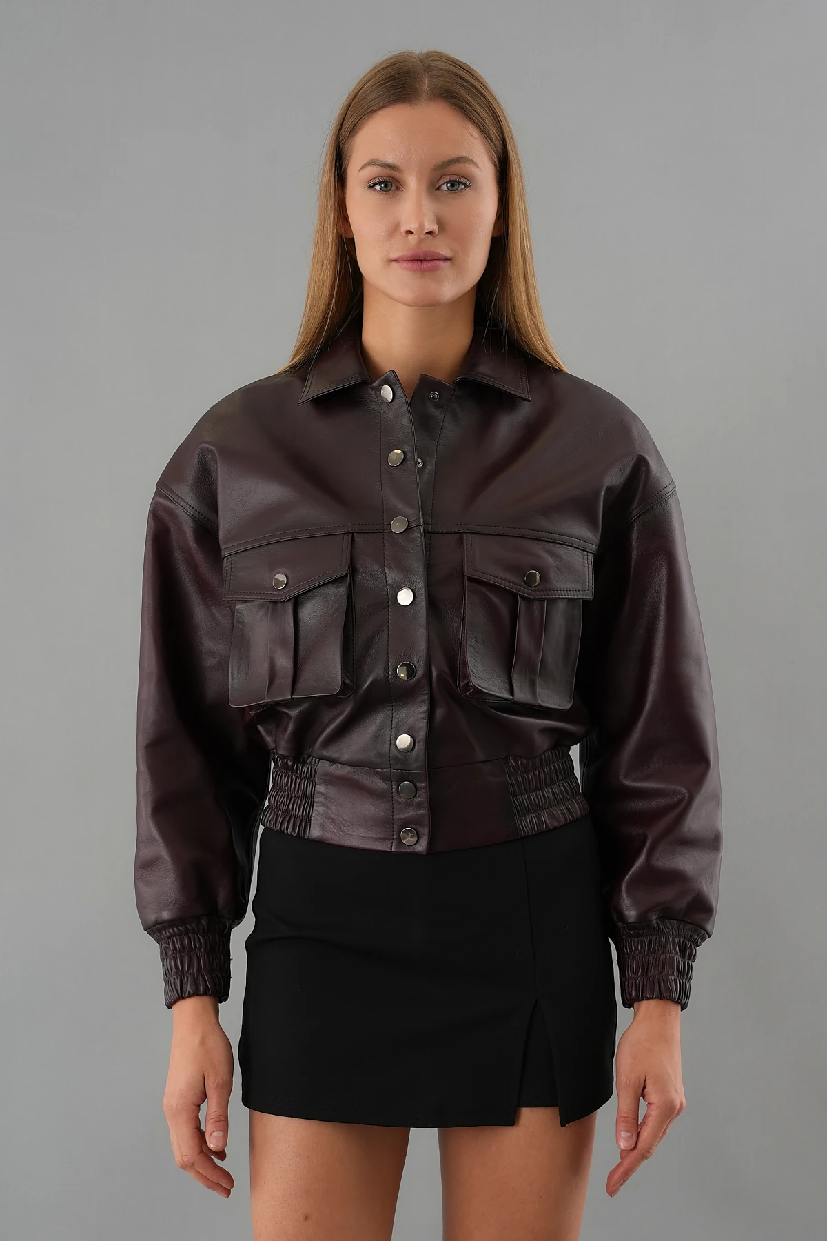 Luna Bordo Kadın Deri Ceket