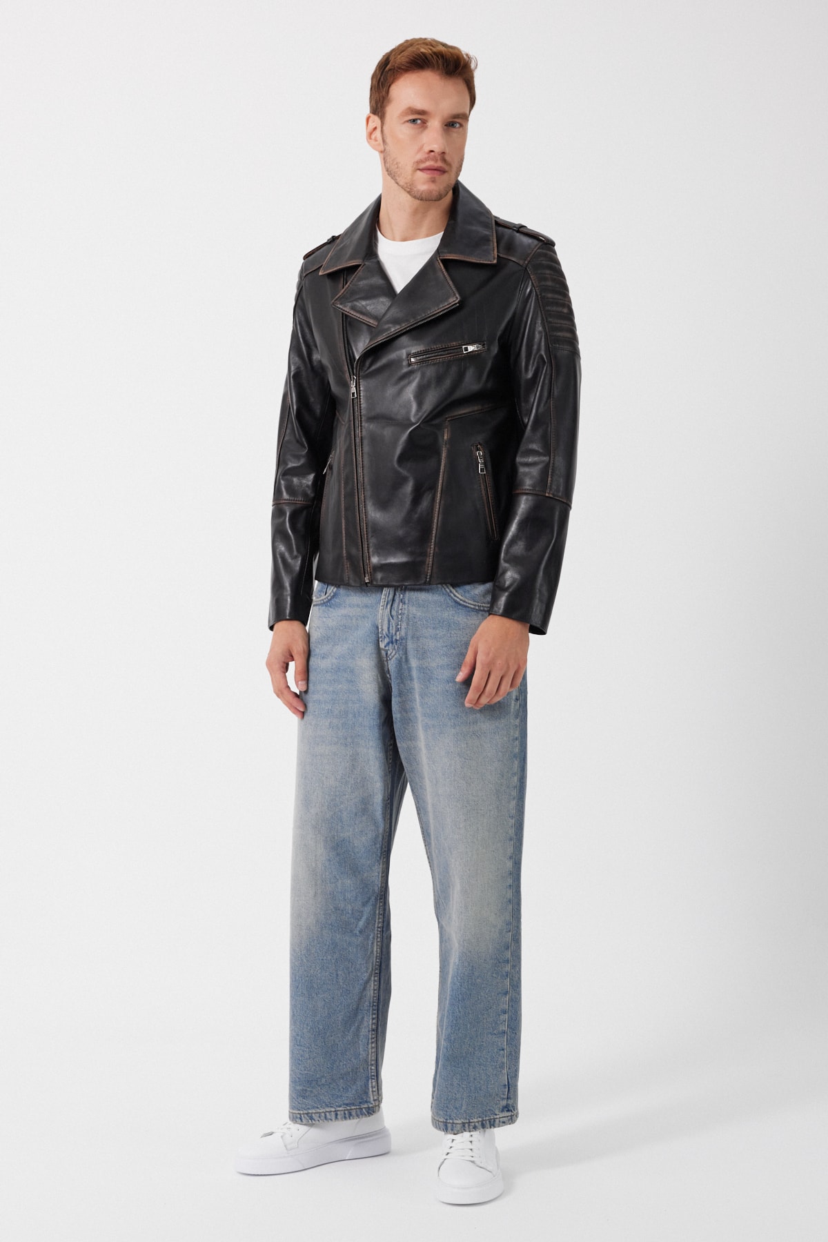 Franco Siyah Vintage Deri Mont
