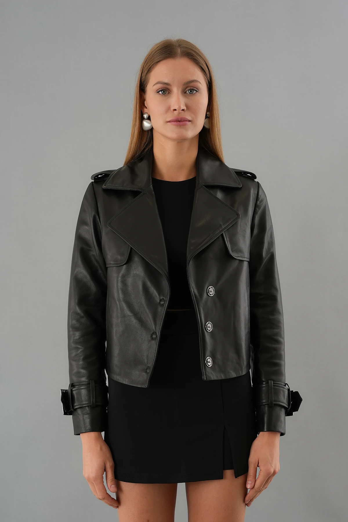 Shay Siyah Kadın Deri Ceket