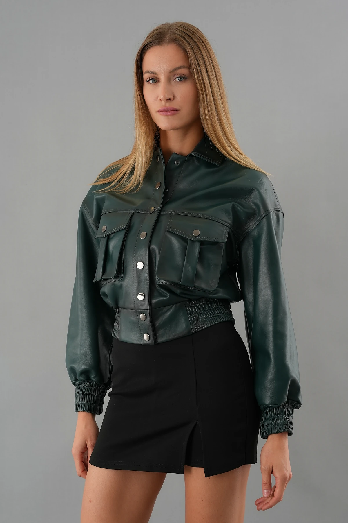 Luna Yeşil Kadın Deri Ceket