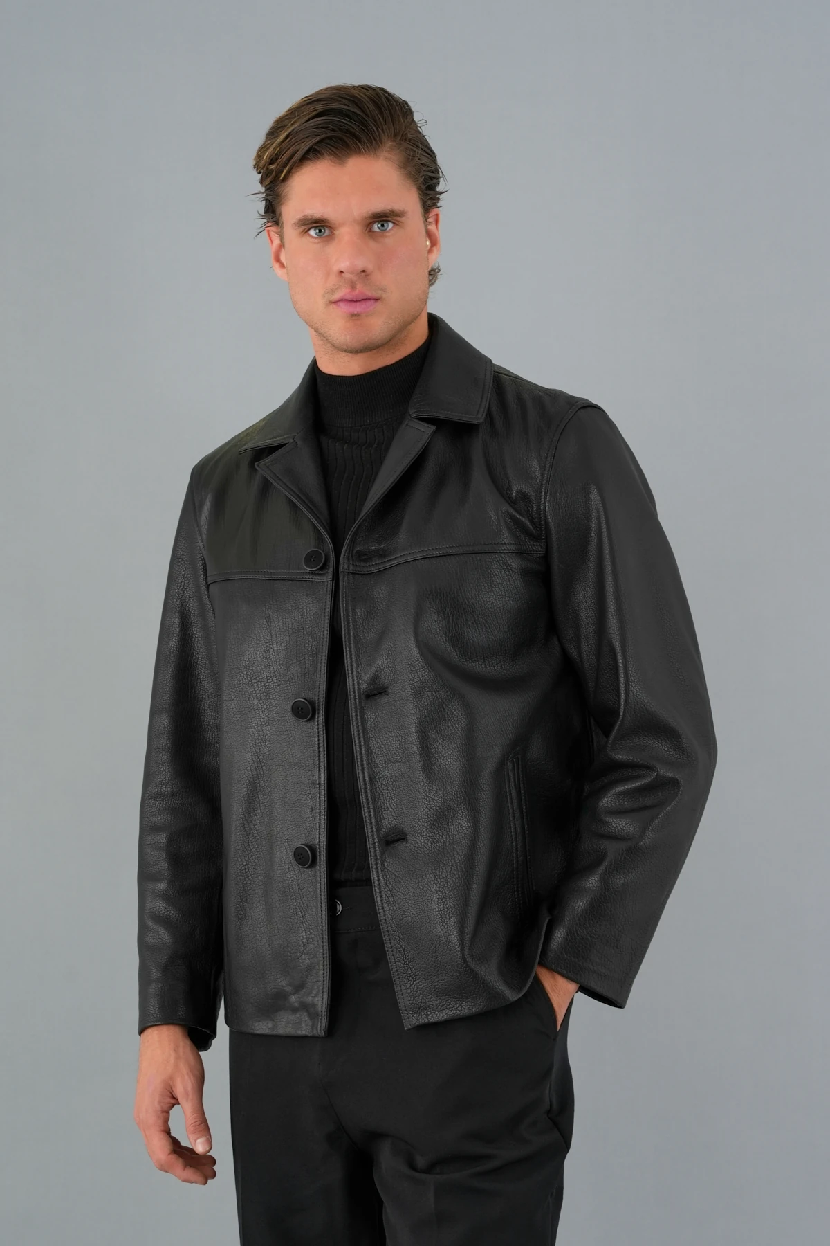 Duncan Siyah Erkek Deri Mont