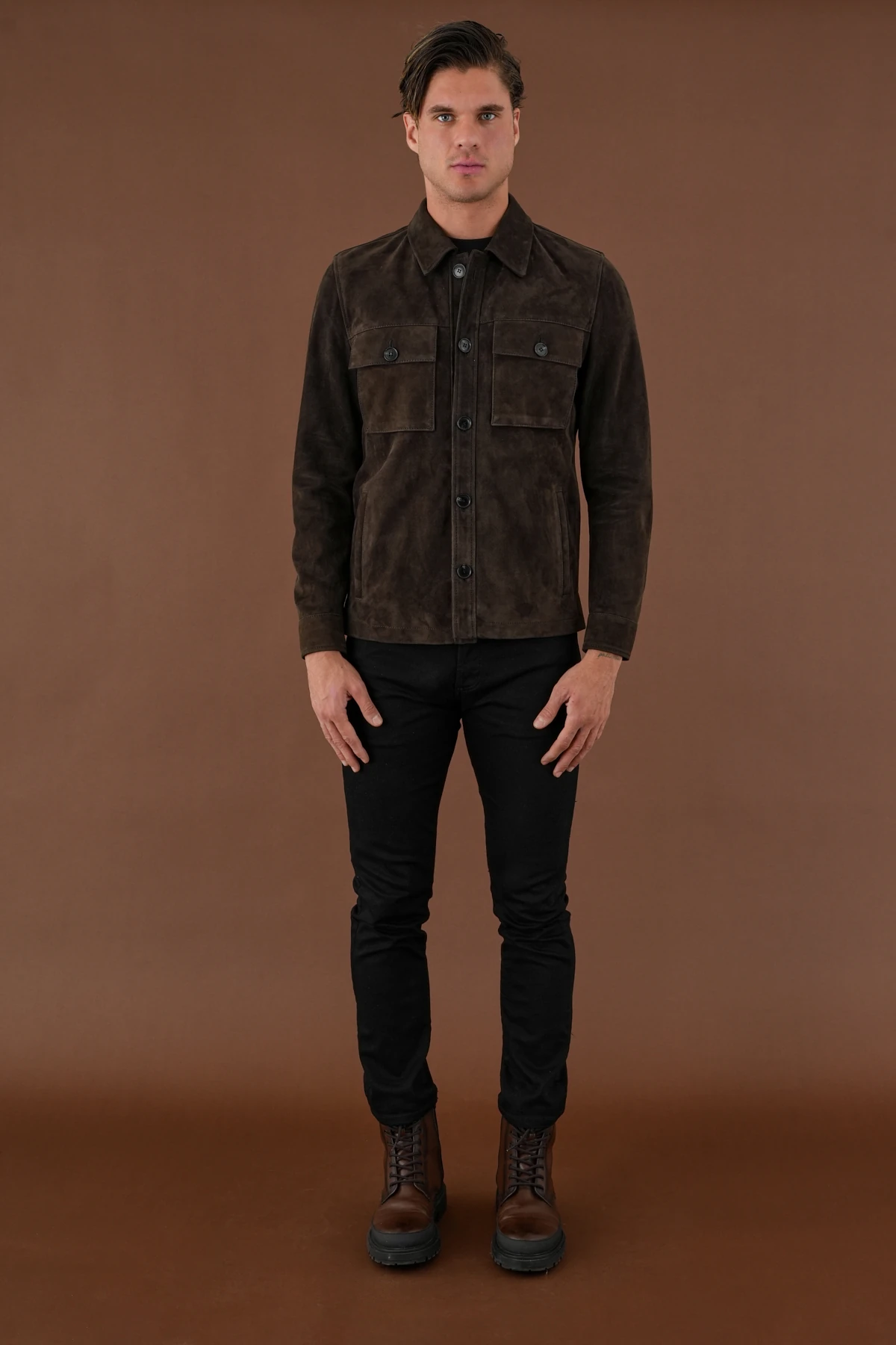 Carlos Kahverengi Erkek Süet Deri Gömlek