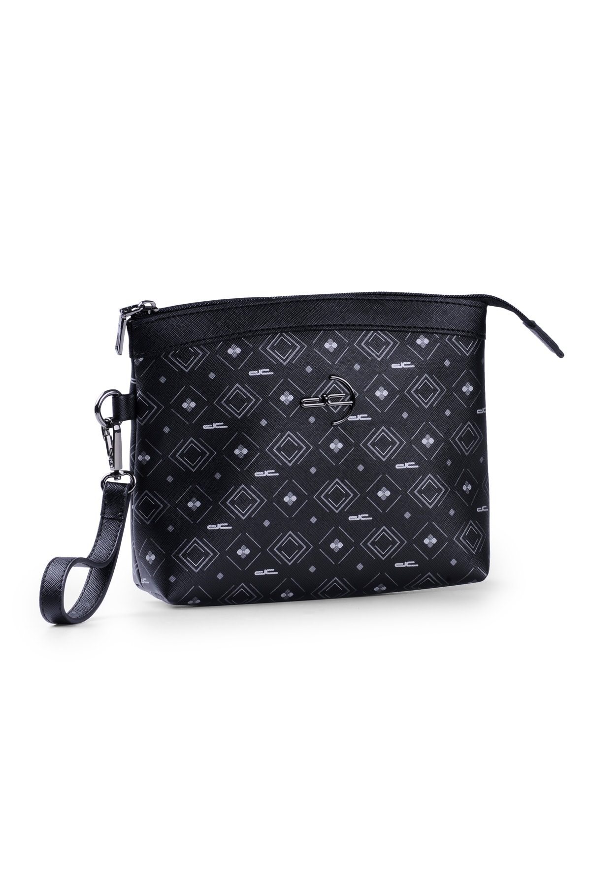 Women's Basic Clutch Bag Monogram Patterned Logo Black Grey