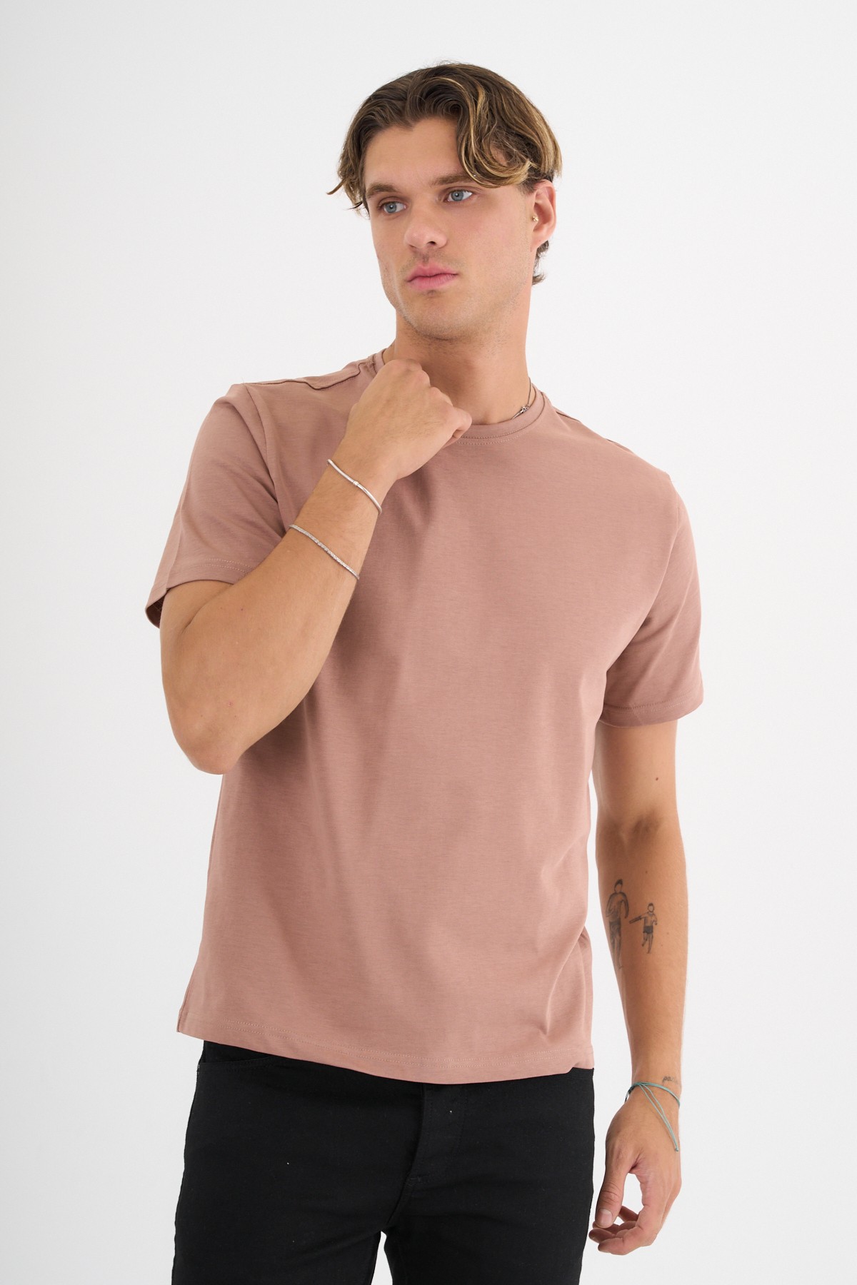 Erkek Kahverengi %100 Pamuklu Standart Kalıp T-Shirt