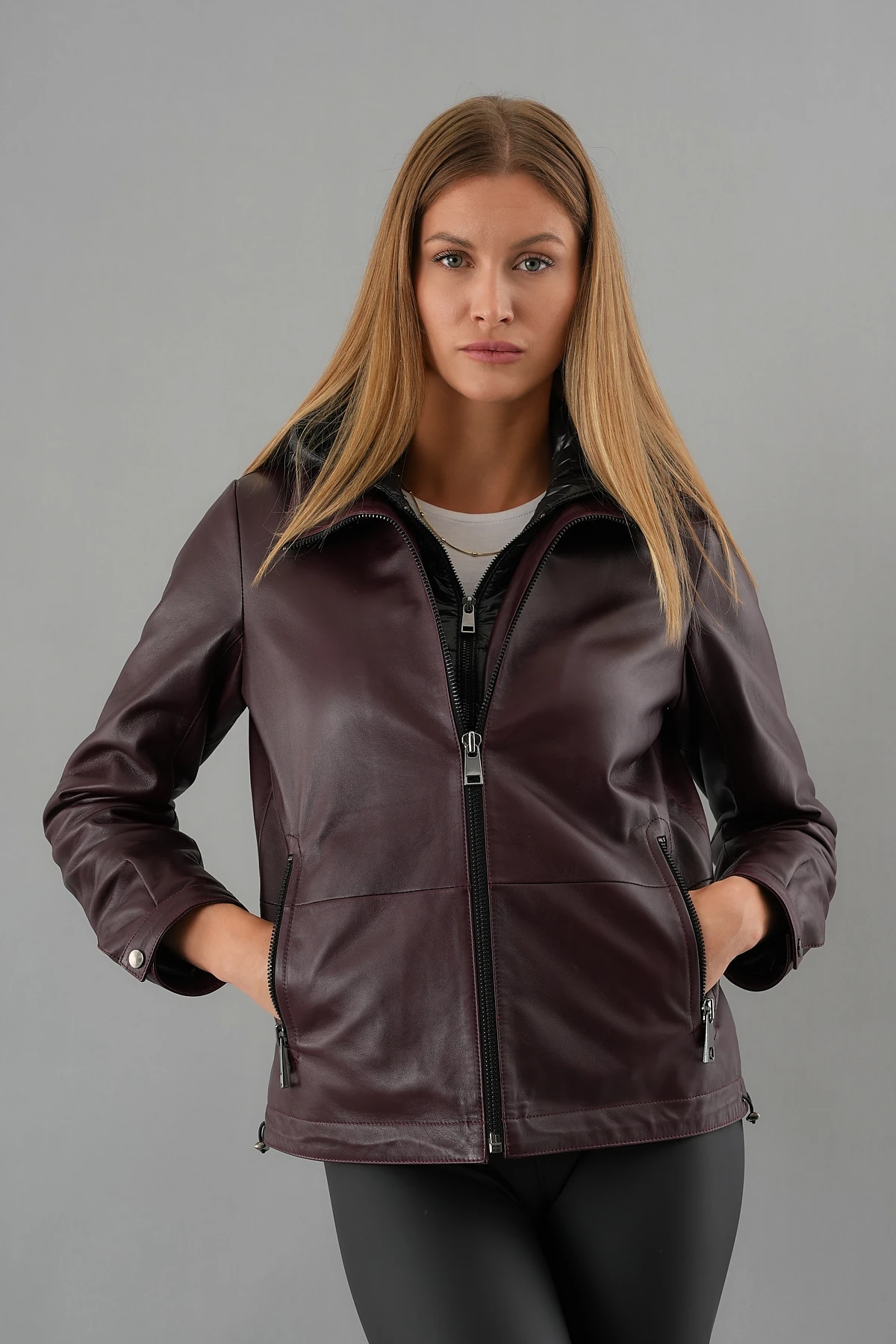 Holly Bordo Kadın Deri Mont