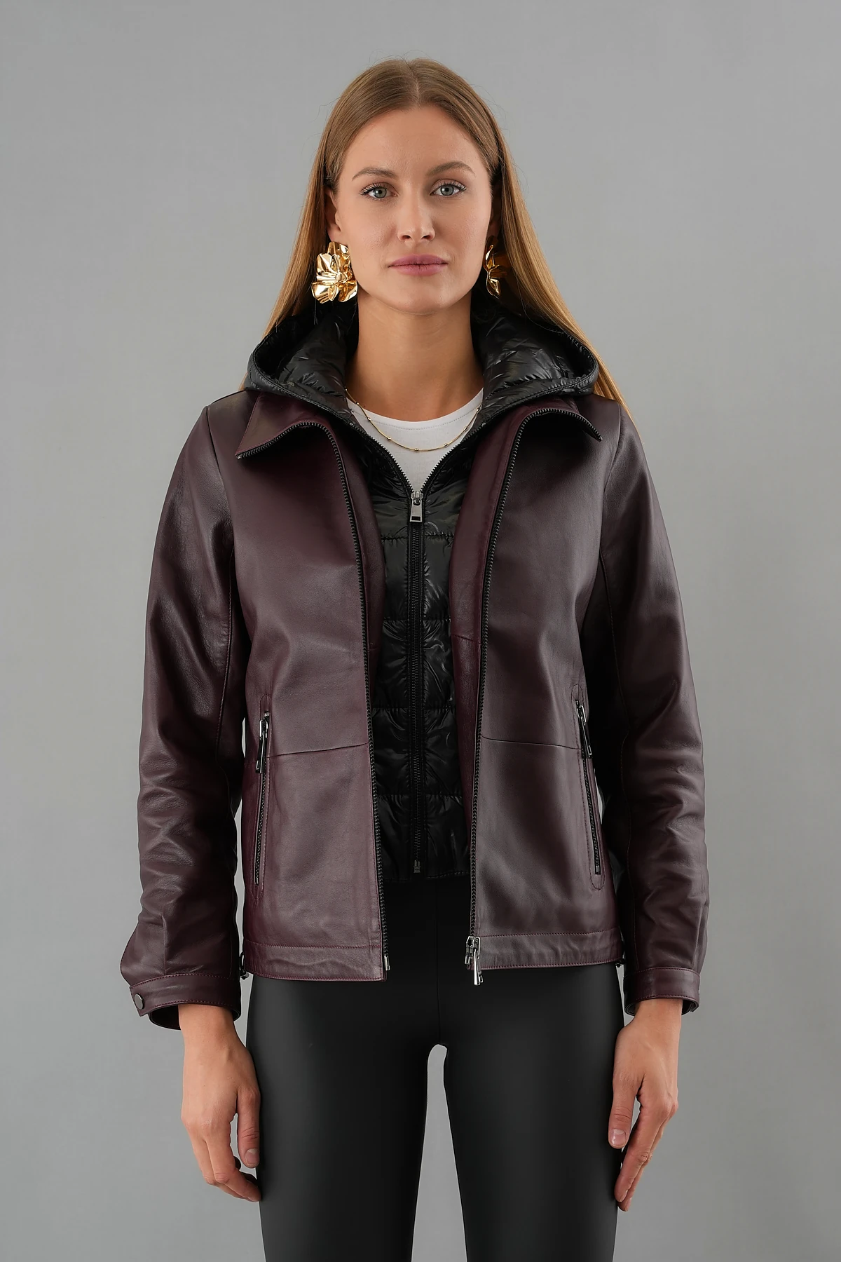 Holly Bordo Kadın Deri Mont