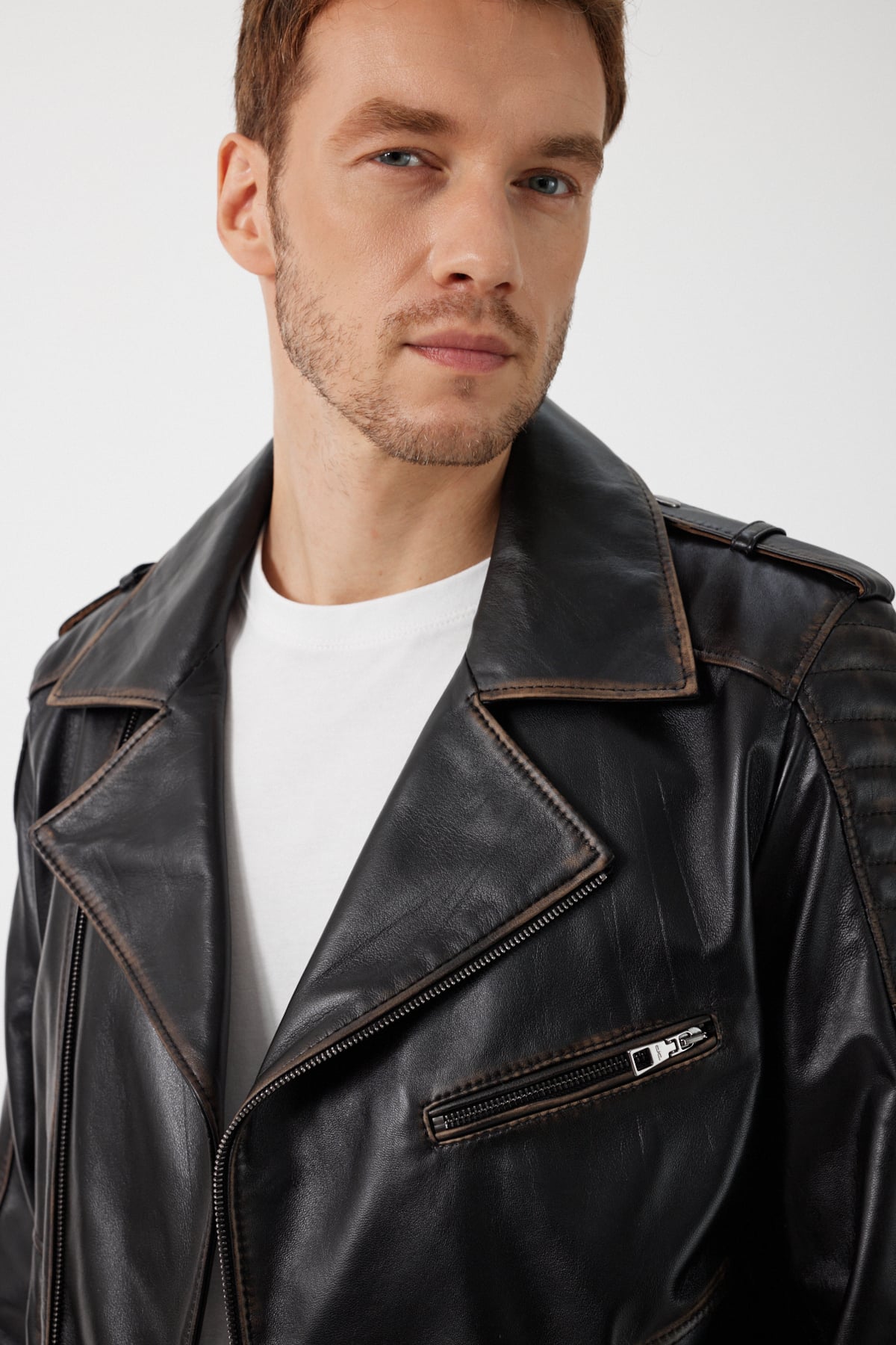 Franco Siyah Vintage Deri Mont