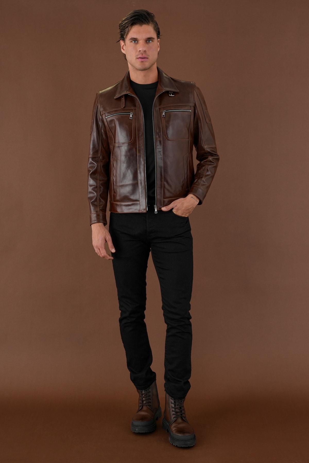 Kenny Kahverengi Vintage Deri Mont