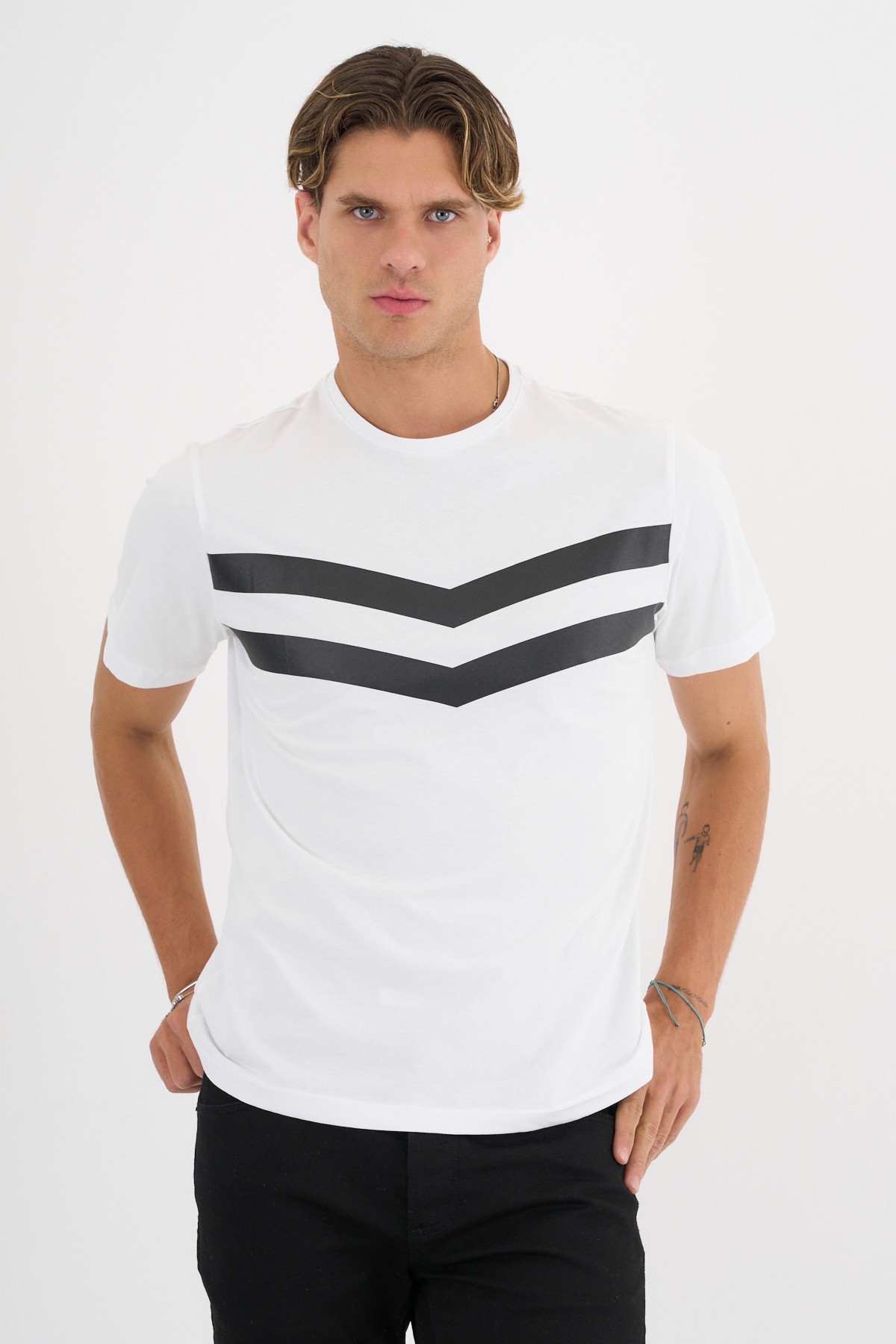 Erkek Beyaz Baskılı %100 Pamuklu Standart Kalıp T-Shirt