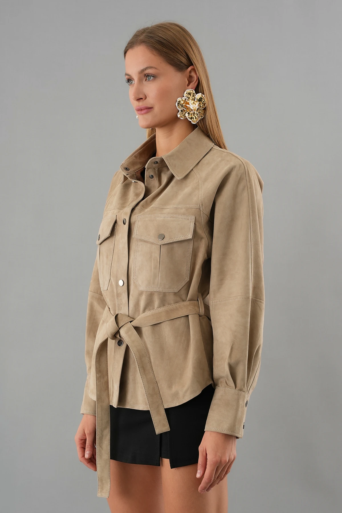 Bloom Bej Kadın Süet Deri Gömlek