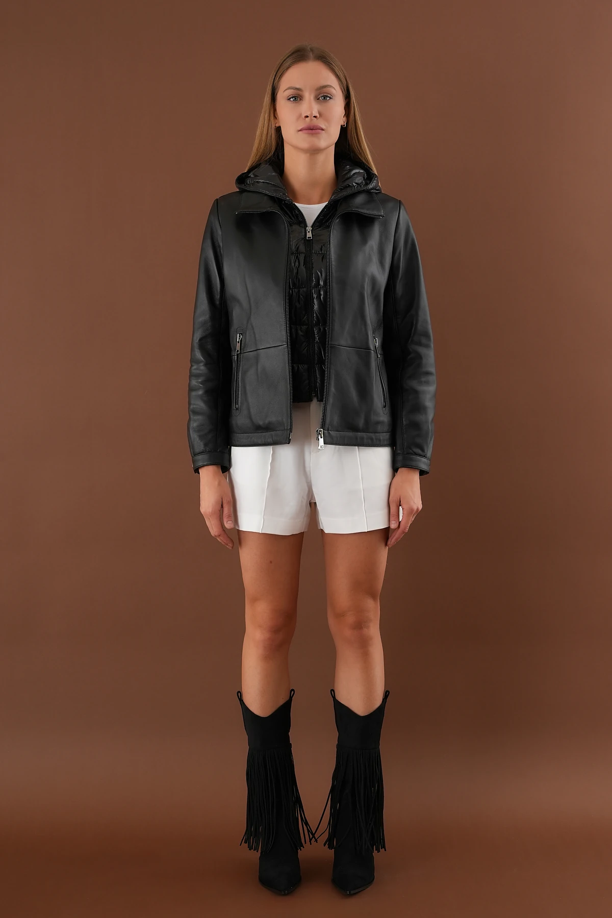 Holly Siyah Kadın Deri Mont