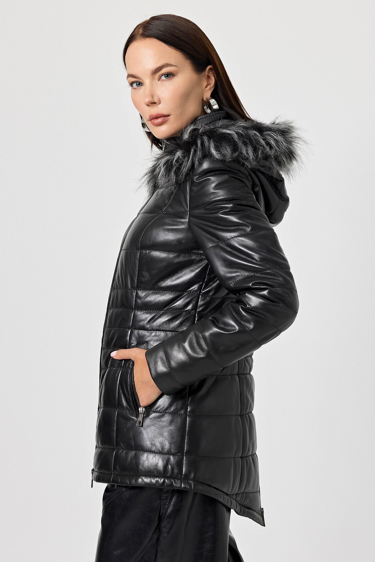 Candenza Women's Black Furry Leather Coat