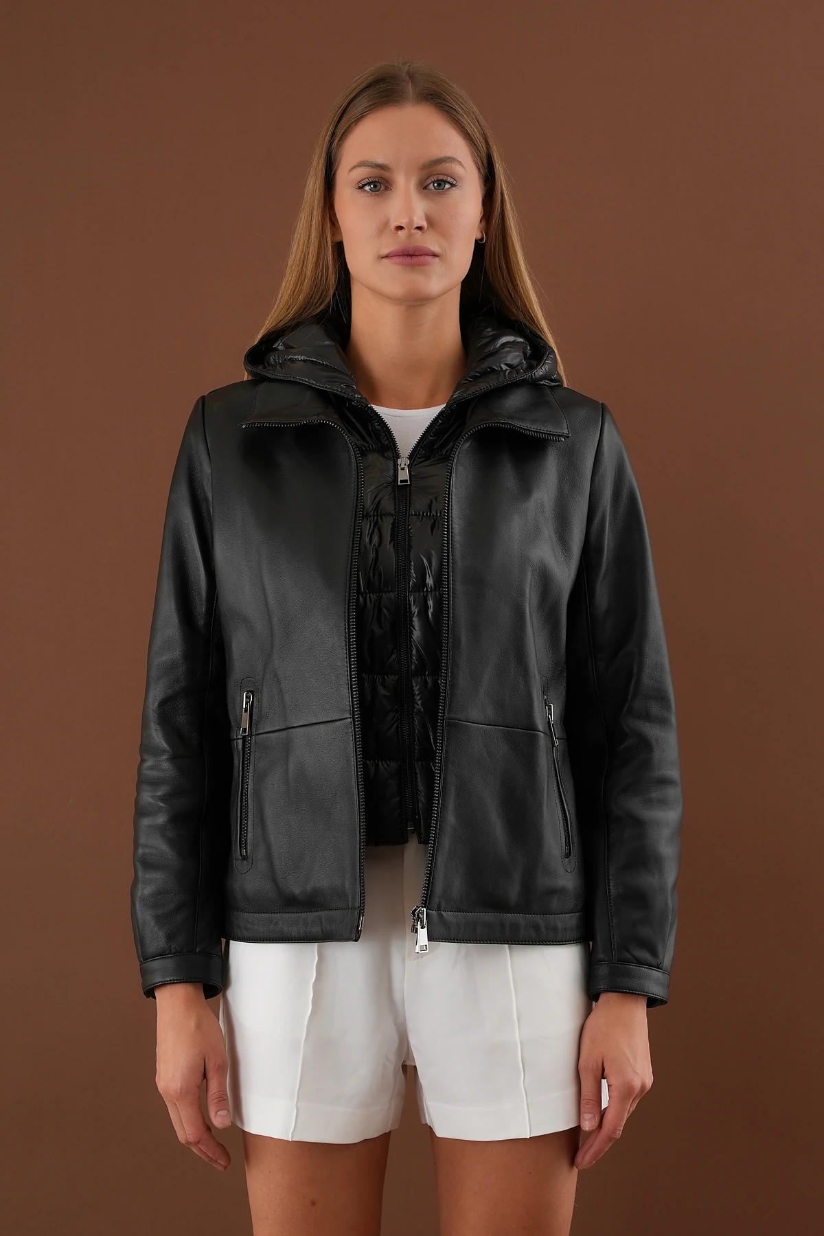 Holly Siyah Kadın Deri Mont