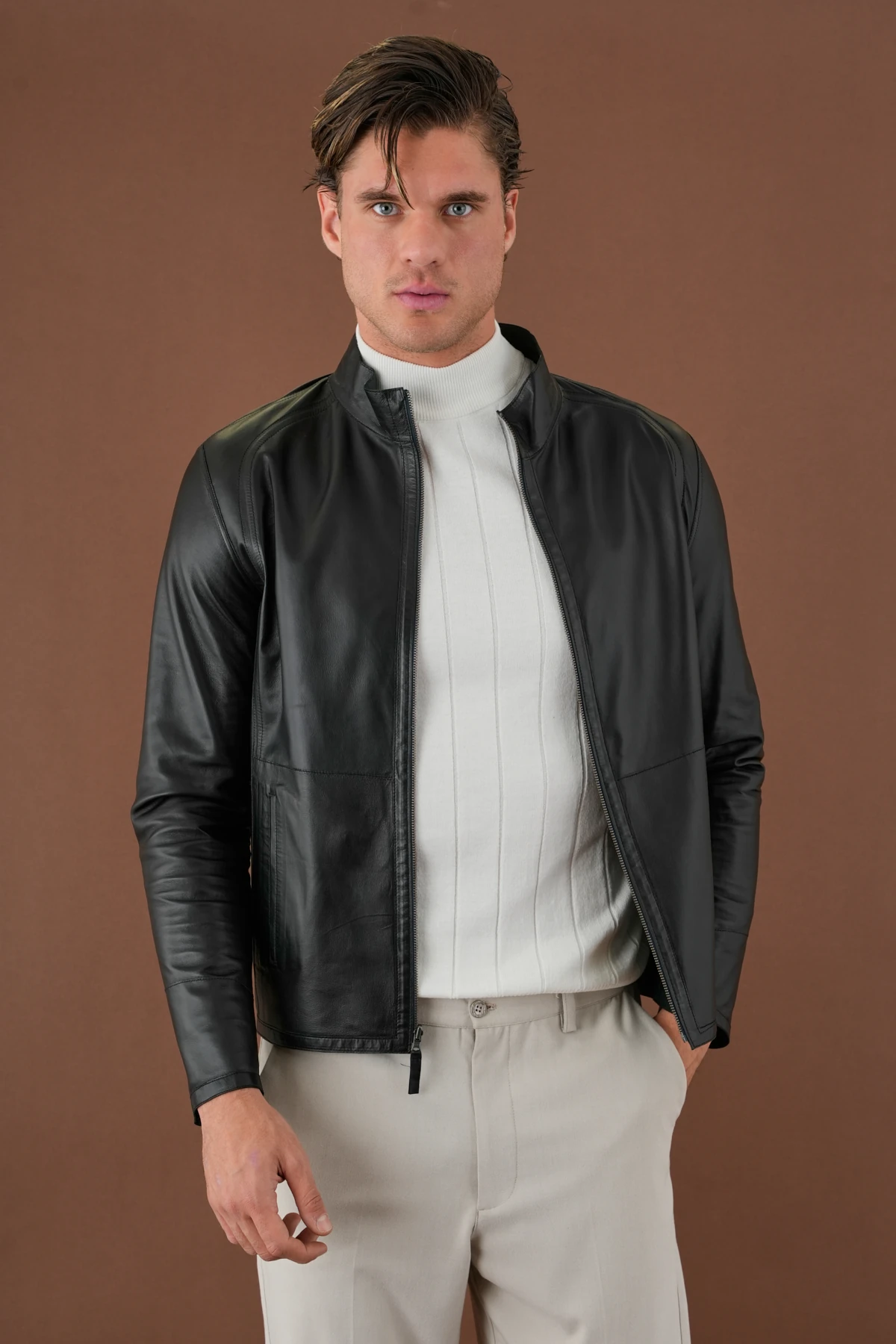 Denzel Yeşil Erkek Deri Mont