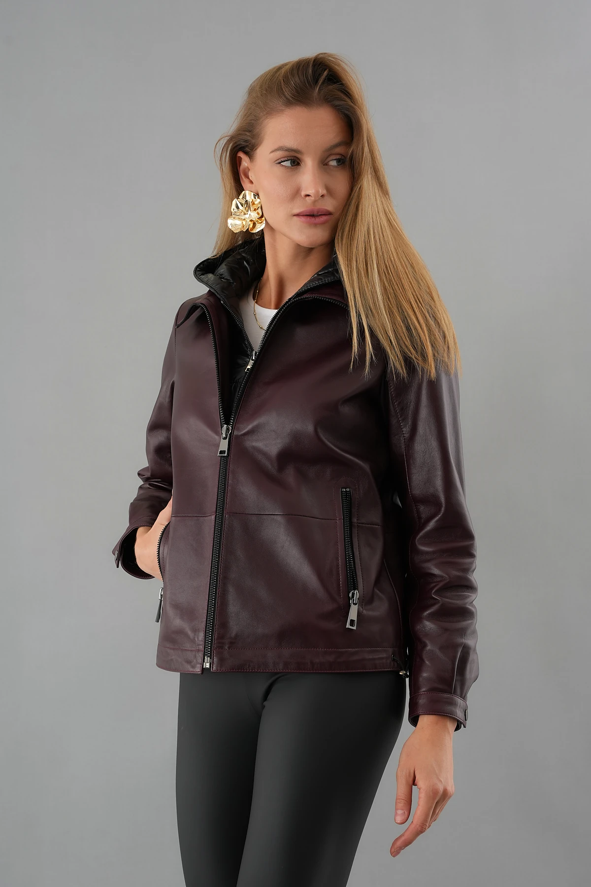 Holly Bordo Kadın Deri Mont