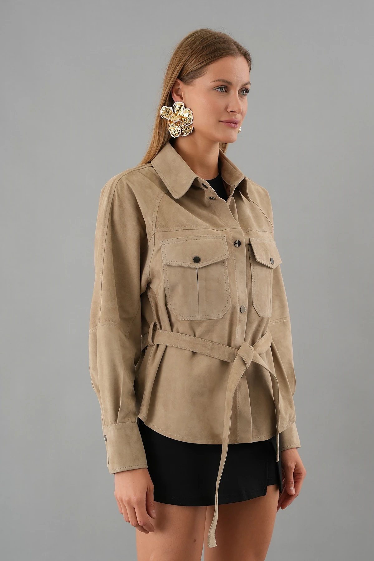 Bloom Bej Kadın Süet Deri Gömlek