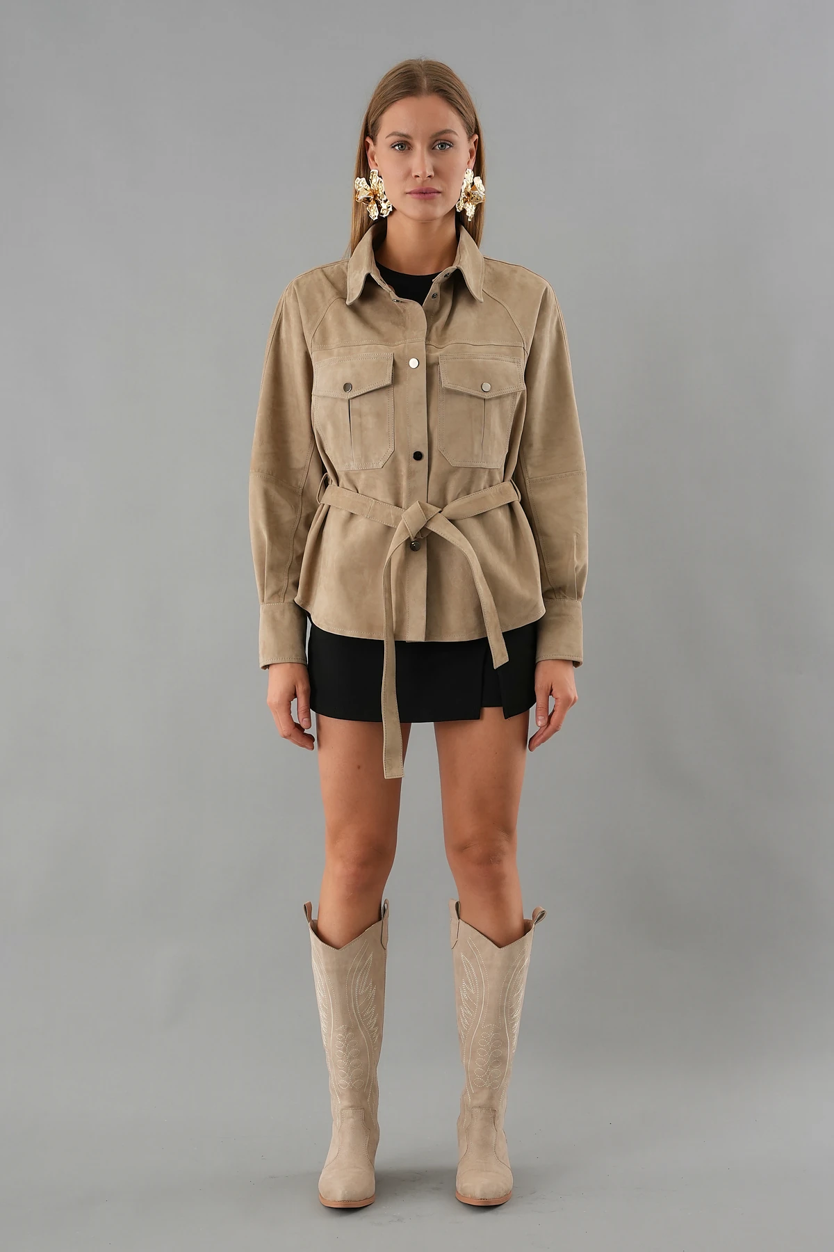 Bloom Bej Kadın Süet Deri Gömlek