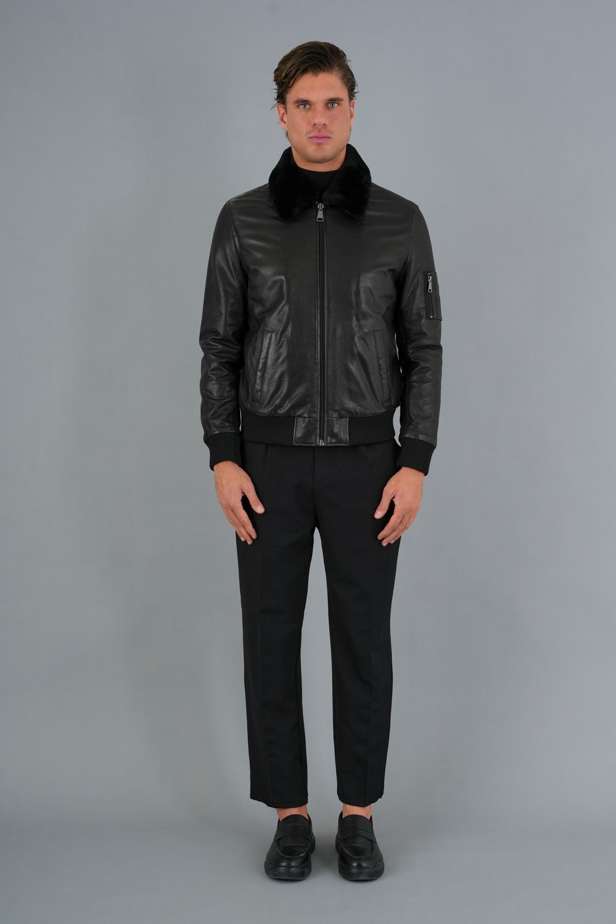 Albert Siyah Erkek Deri Mont