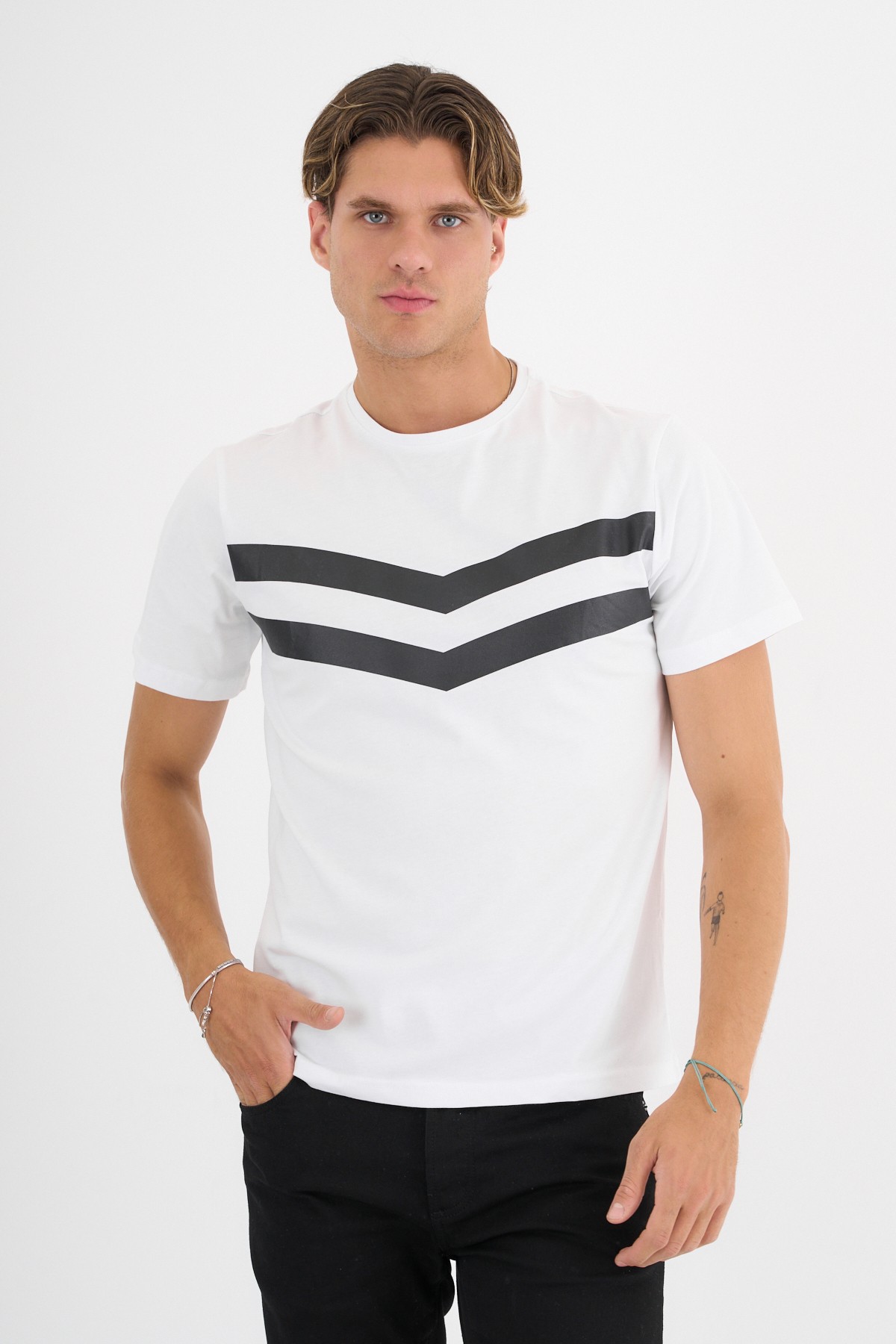 Erkek Beyaz Baskılı %100 Pamuklu Standart Kalıp T-Shirt