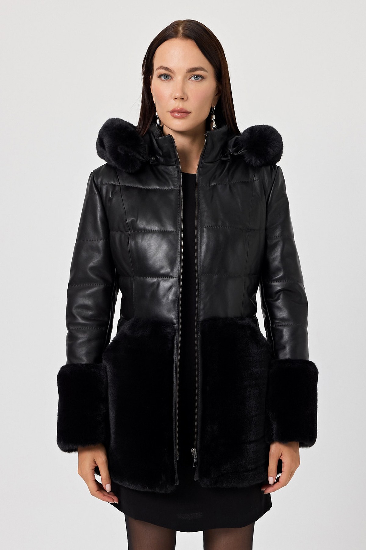 Veria Women's Black Leather Coat