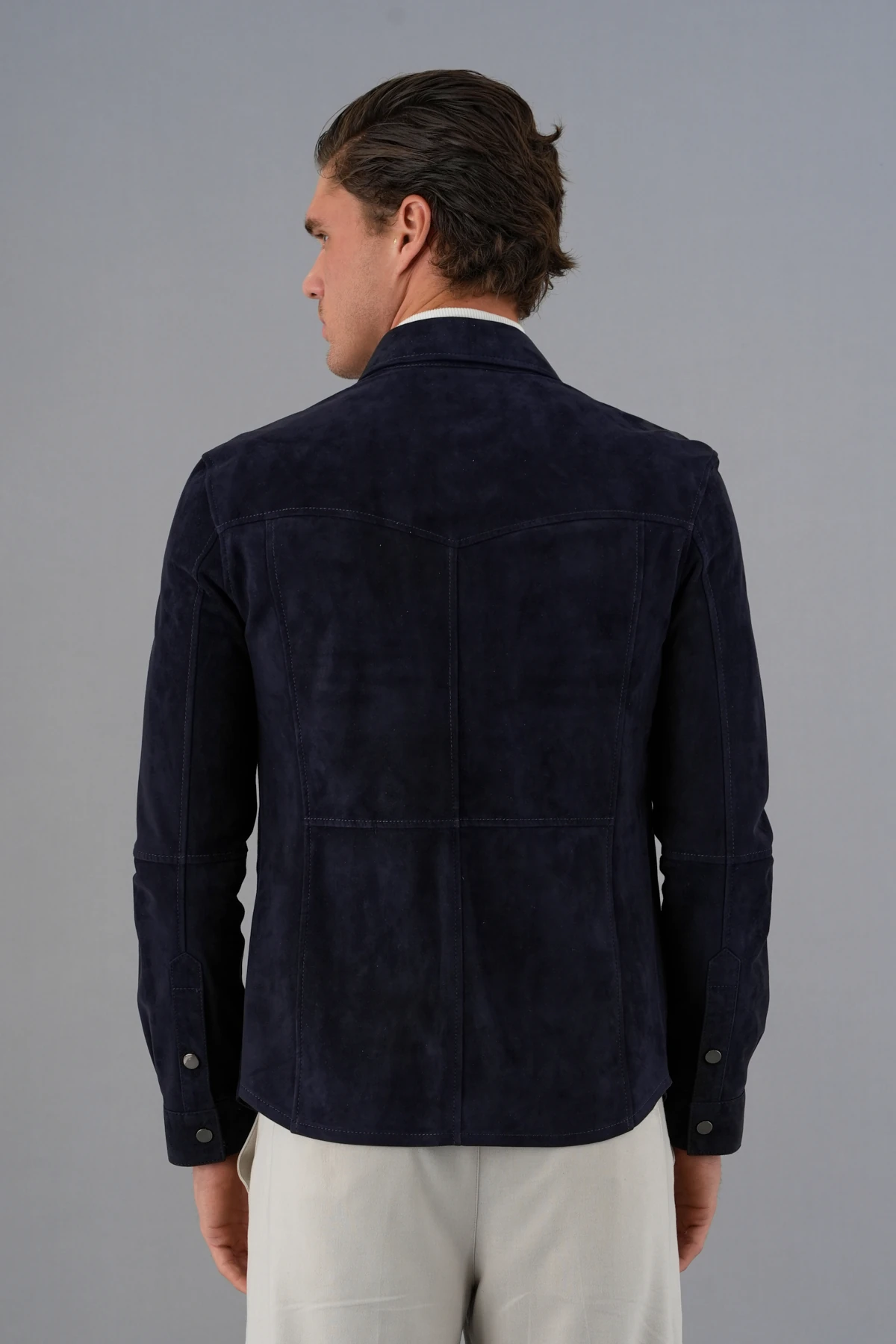 Elvis Lacivert Erkek Süet  Deri Gömlek