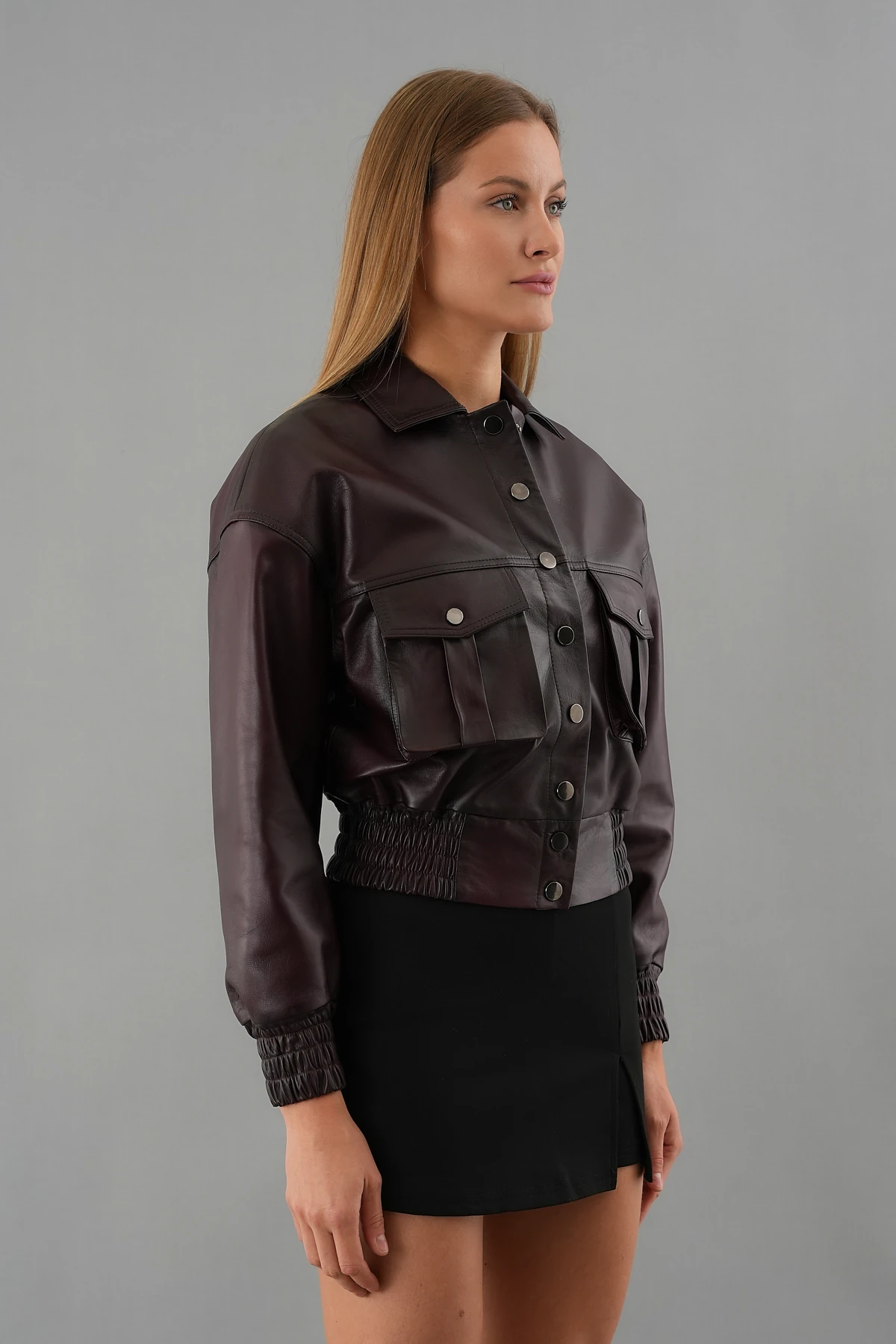 Luna Bordo Kadın Deri Ceket