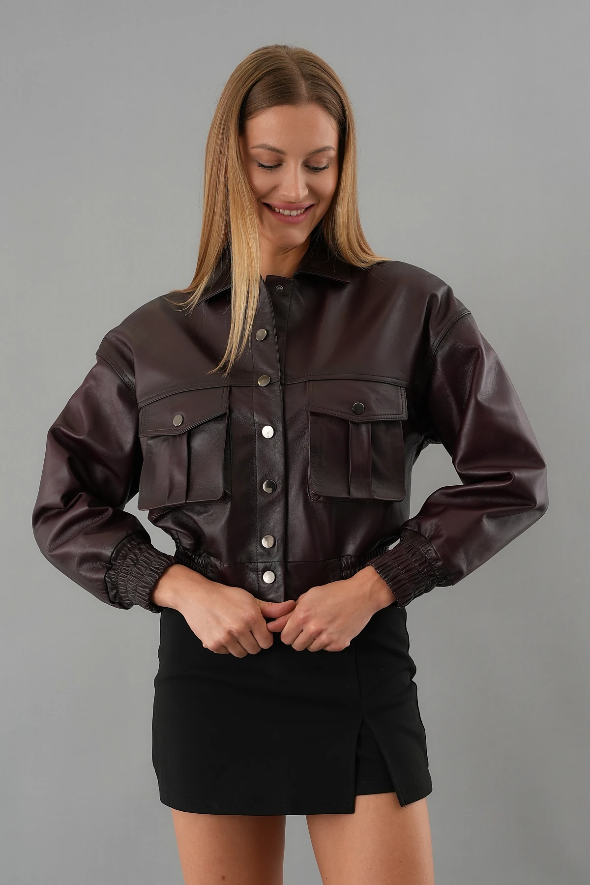 Luna Bordo Kadın Deri Ceket