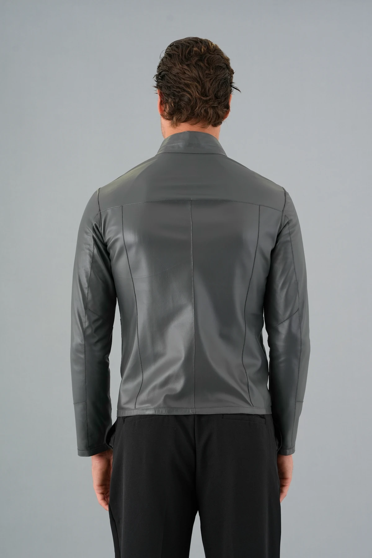 Denzel Gri Erkek Deri Mont