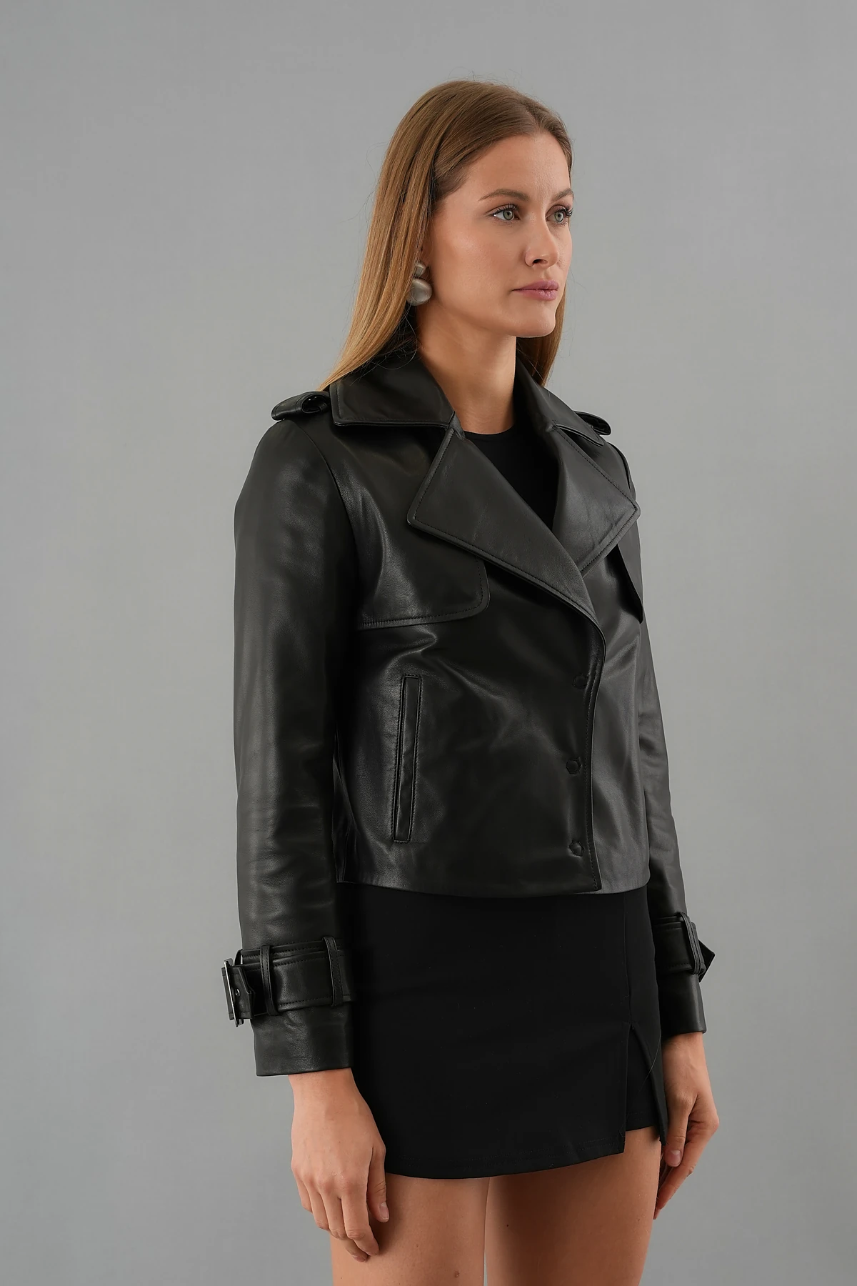 Shay Siyah Kadın Deri Ceket