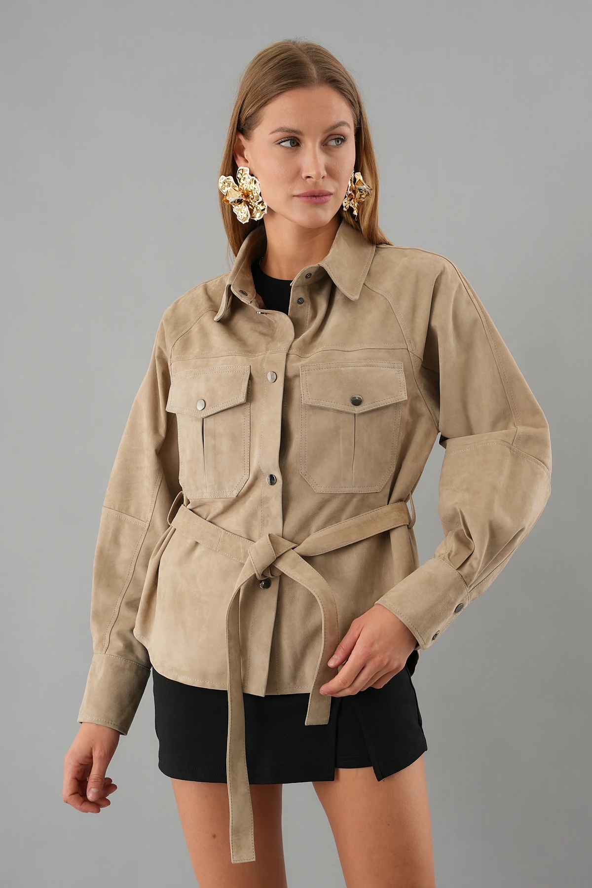 Bloom Bej Kadın Süet Deri Gömlek