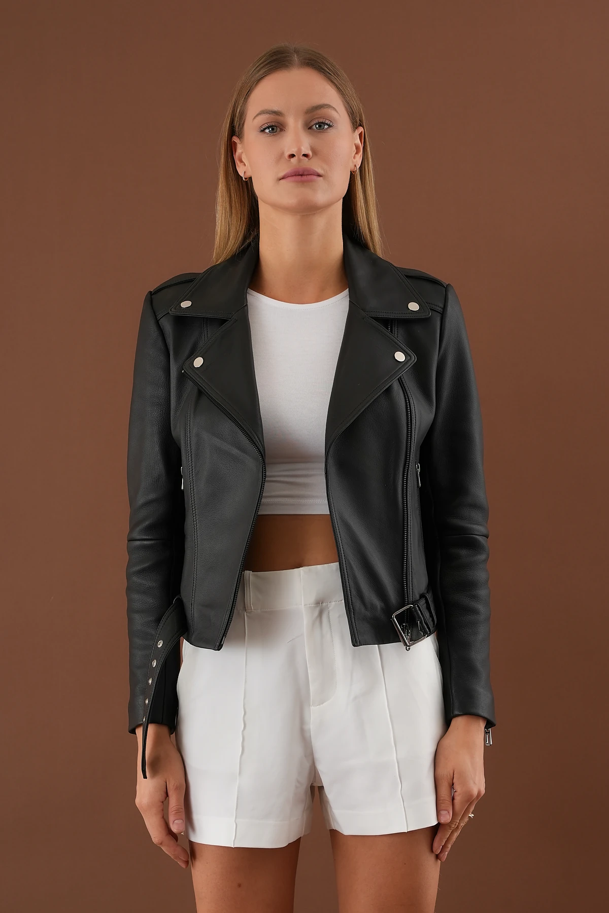 Afra Siyah Kadın Deri Mont