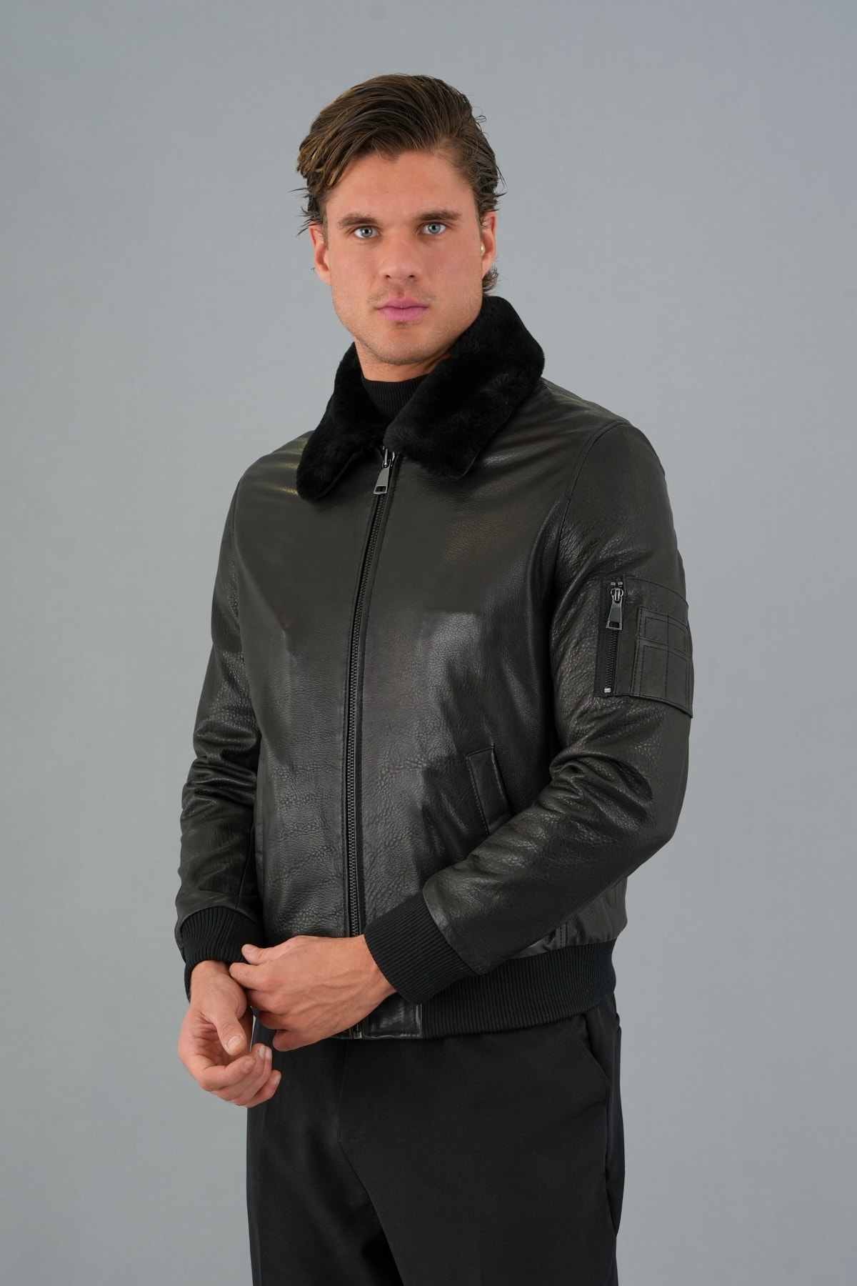 Albert Siyah Erkek Deri Mont