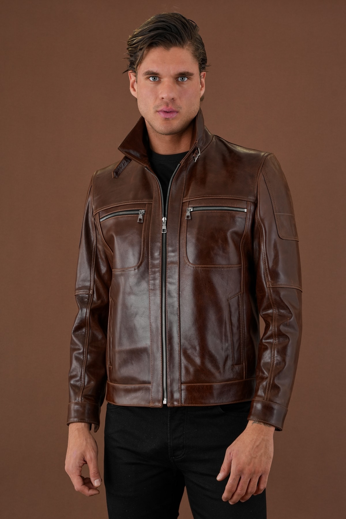 Kenny Kahverengi Vintage Deri Mont