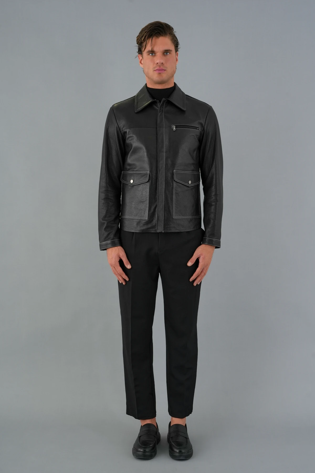 Mauro Siyah Erkek Deri Mont