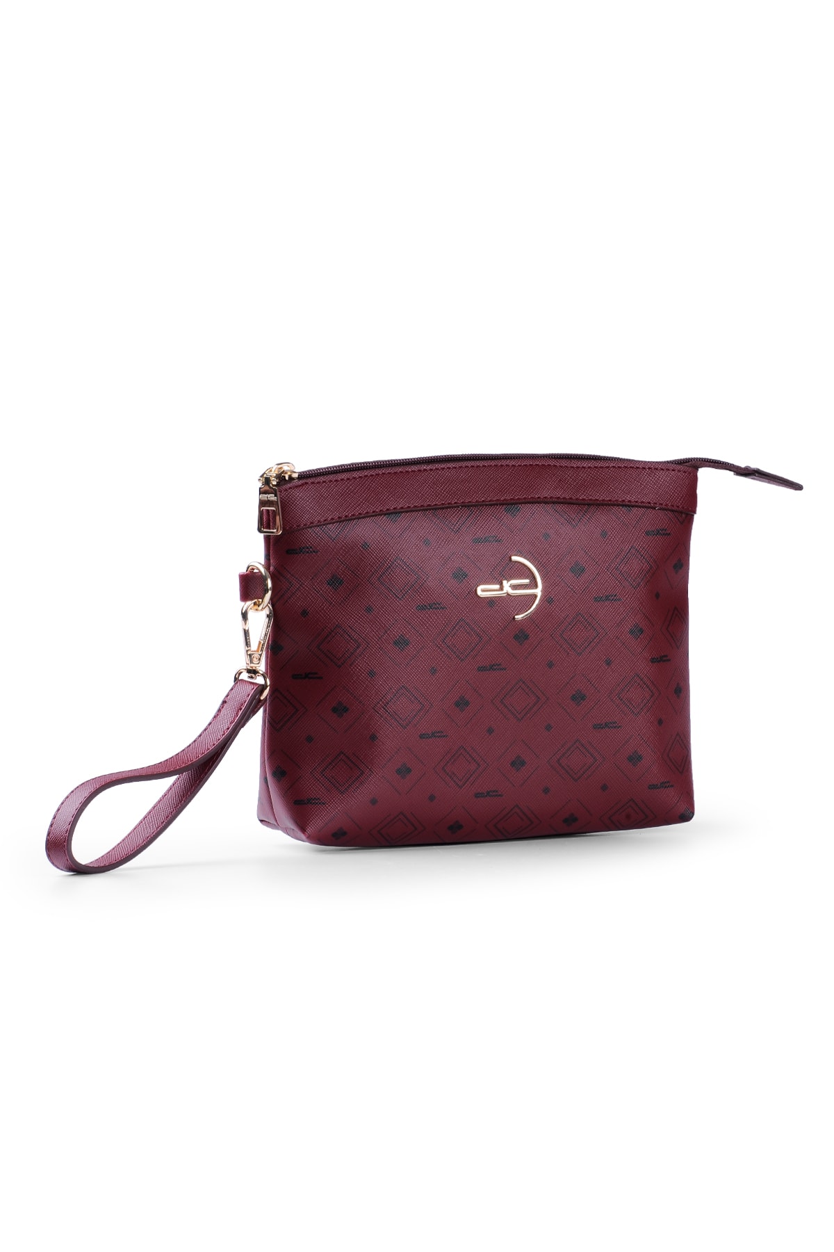 Women's Basic Clutch Bag Monogram Patterned Logo Burgundy Black