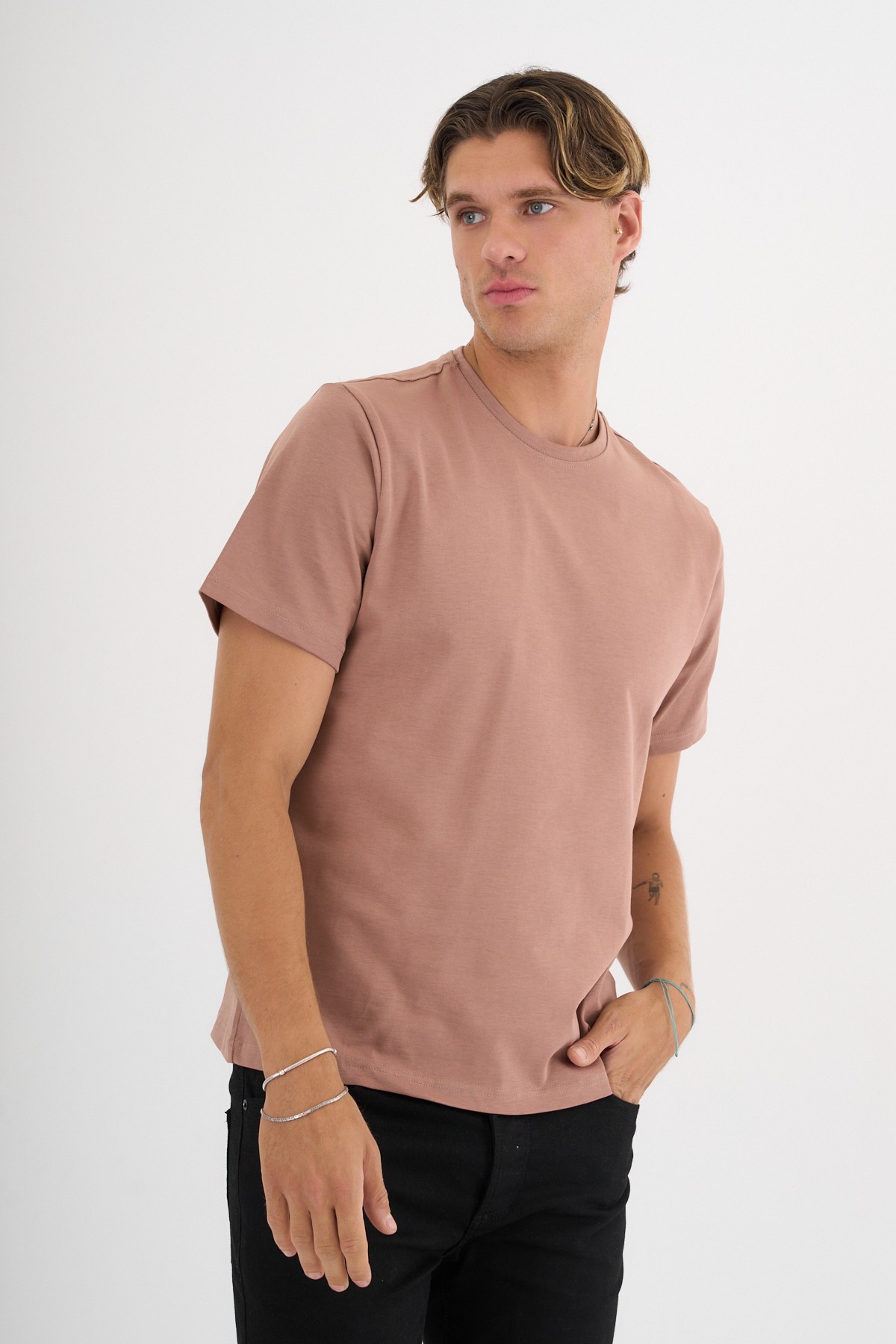 Erkek Kahverengi %100 Pamuklu Standart Kalıp T-Shirt