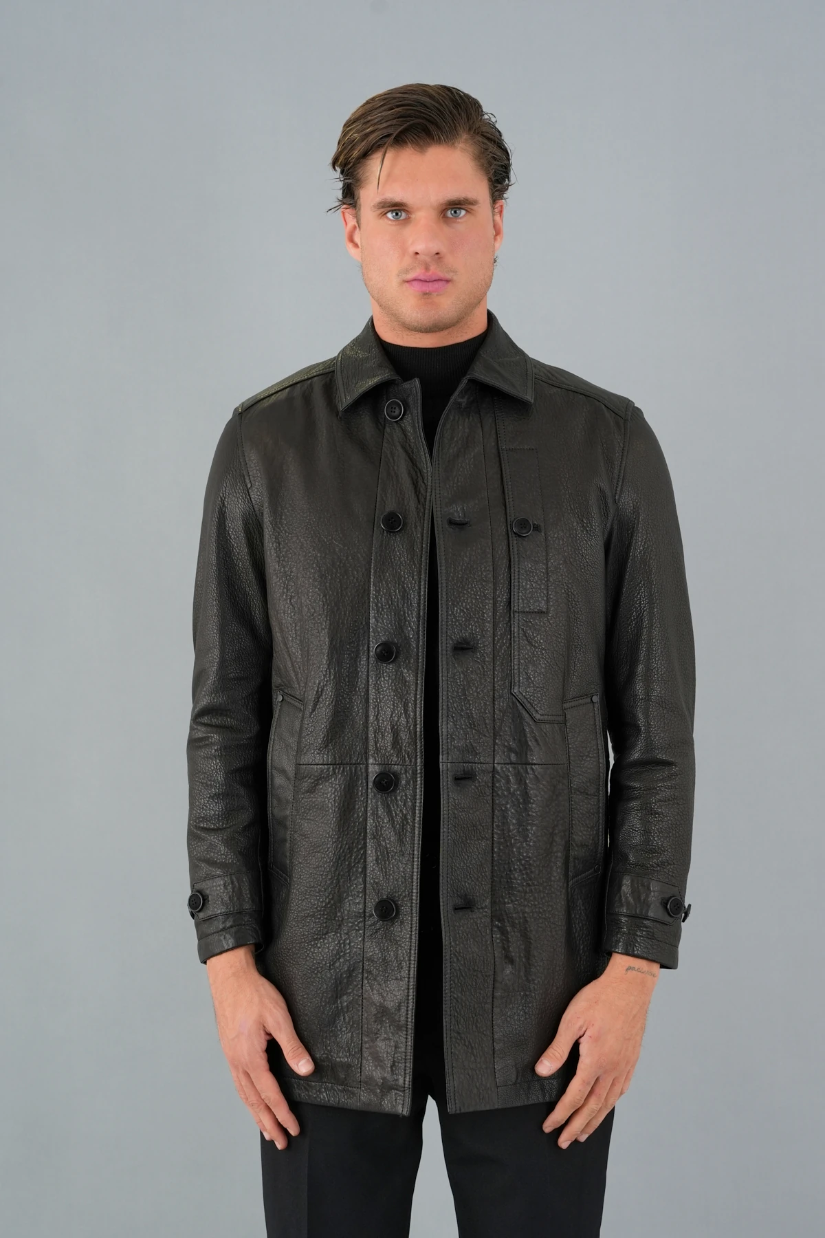 Oscar Siyah Erkek Deri Mont