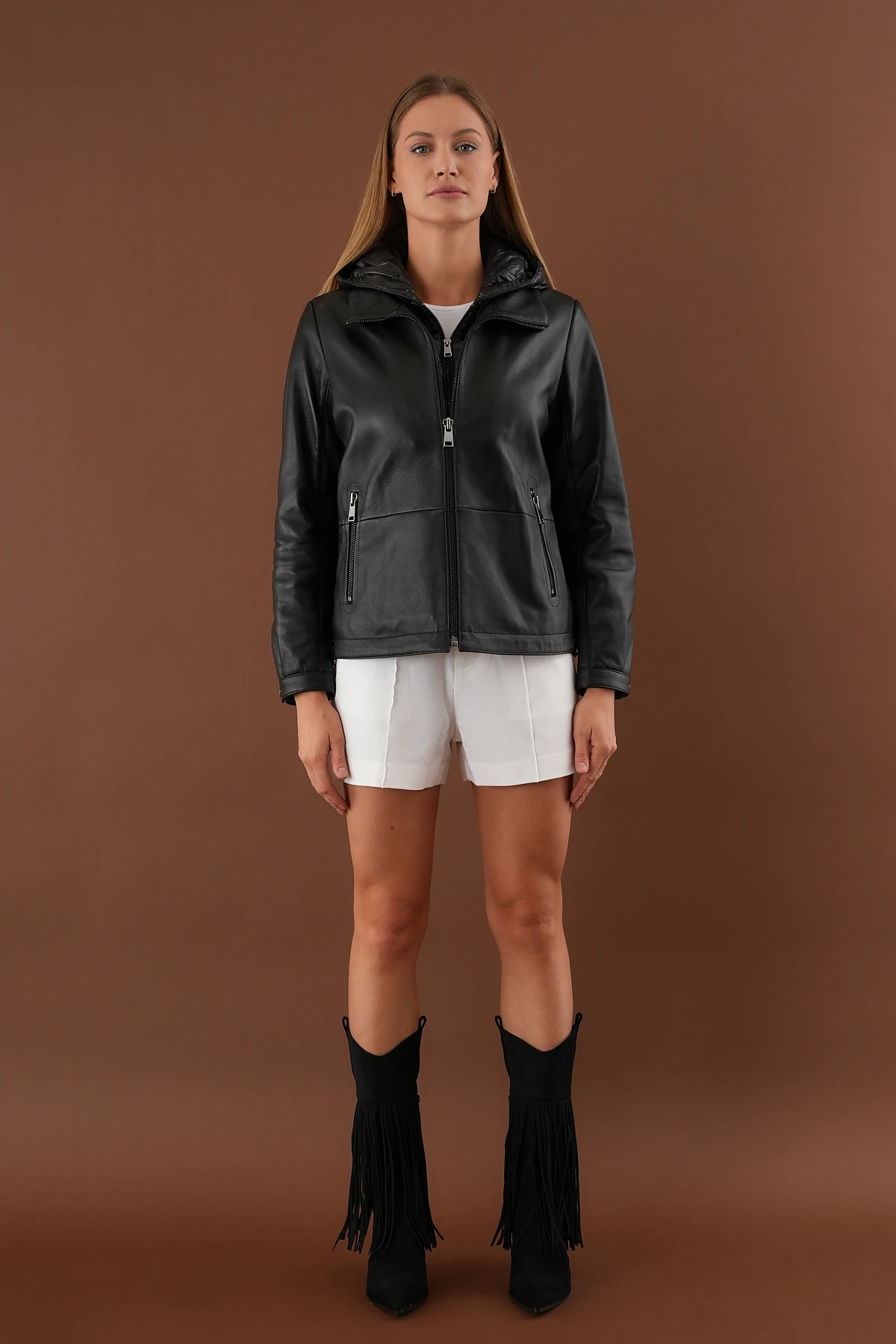 Holly Siyah Kadın Deri Mont