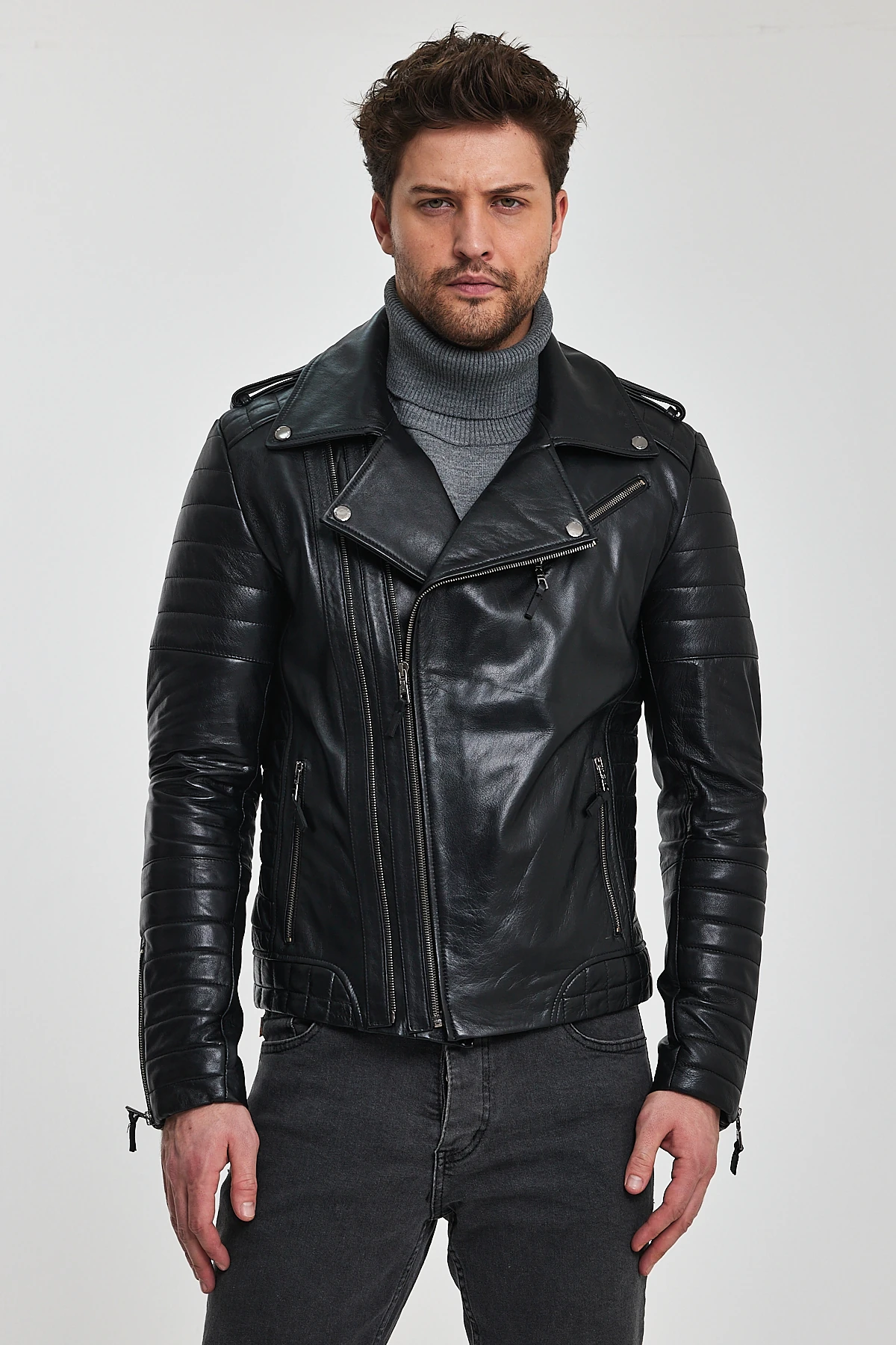 Roberto Erkek Siyah Deri Mont